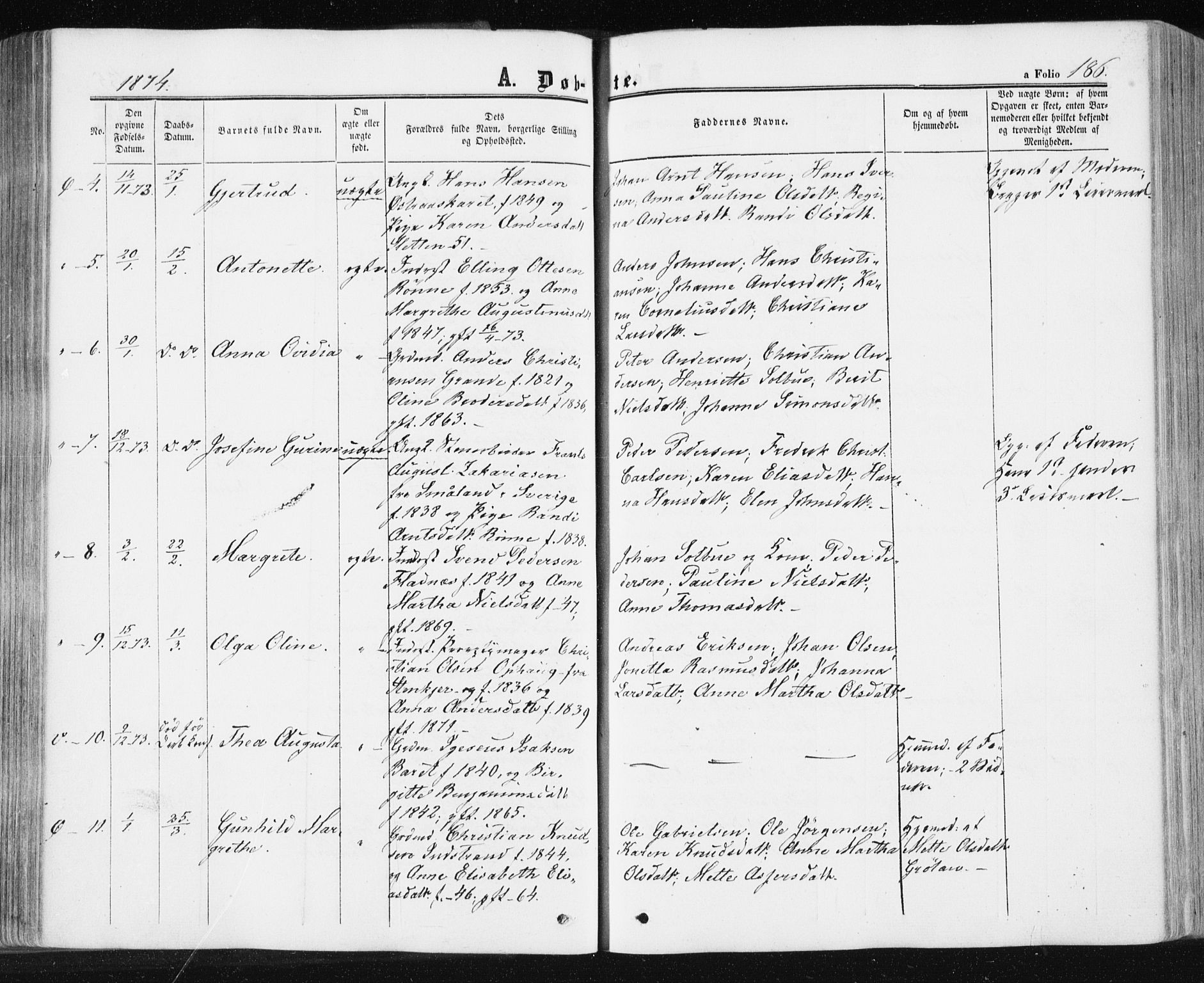 Ministerialprotokoller, klokkerbøker og fødselsregistre - Sør-Trøndelag, AV/SAT-A-1456/659/L0737: Ministerialbok nr. 659A07, 1857-1875, s. 186