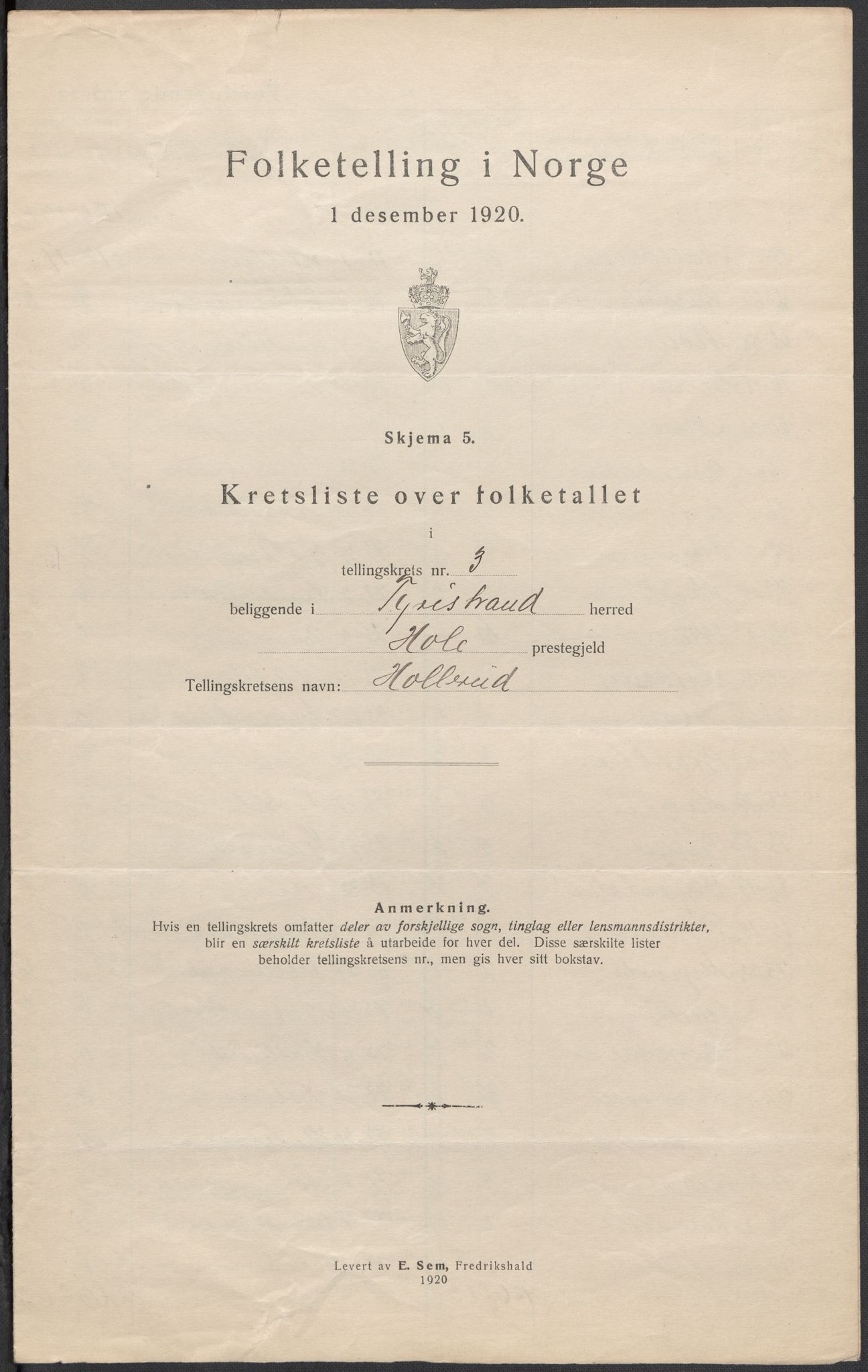 SAKO, Folketelling 1920 for 0611 Tyristrand herred, 1920, s. 14