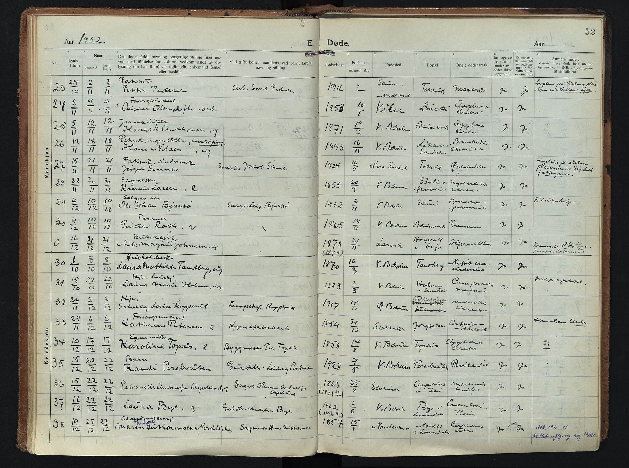 Vestre Bærum prestekontor Kirkebøker, AV/SAO-A-10209a/F/Fa/L0005: Ministerialbok nr. 5, 1922-1962, s. 52