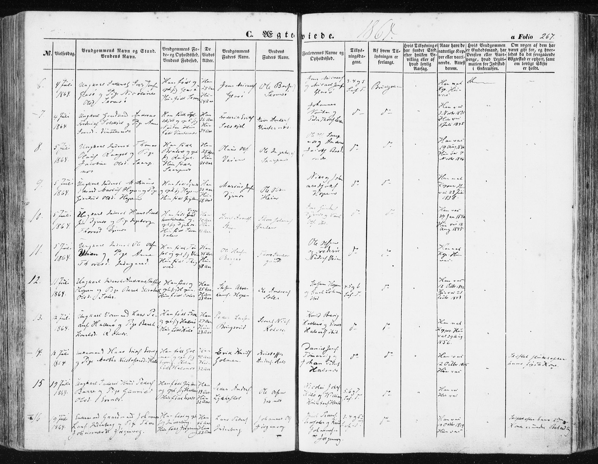 Ministerialprotokoller, klokkerbøker og fødselsregistre - Møre og Romsdal, AV/SAT-A-1454/581/L0937: Ministerialbok nr. 581A05, 1853-1872, s. 267