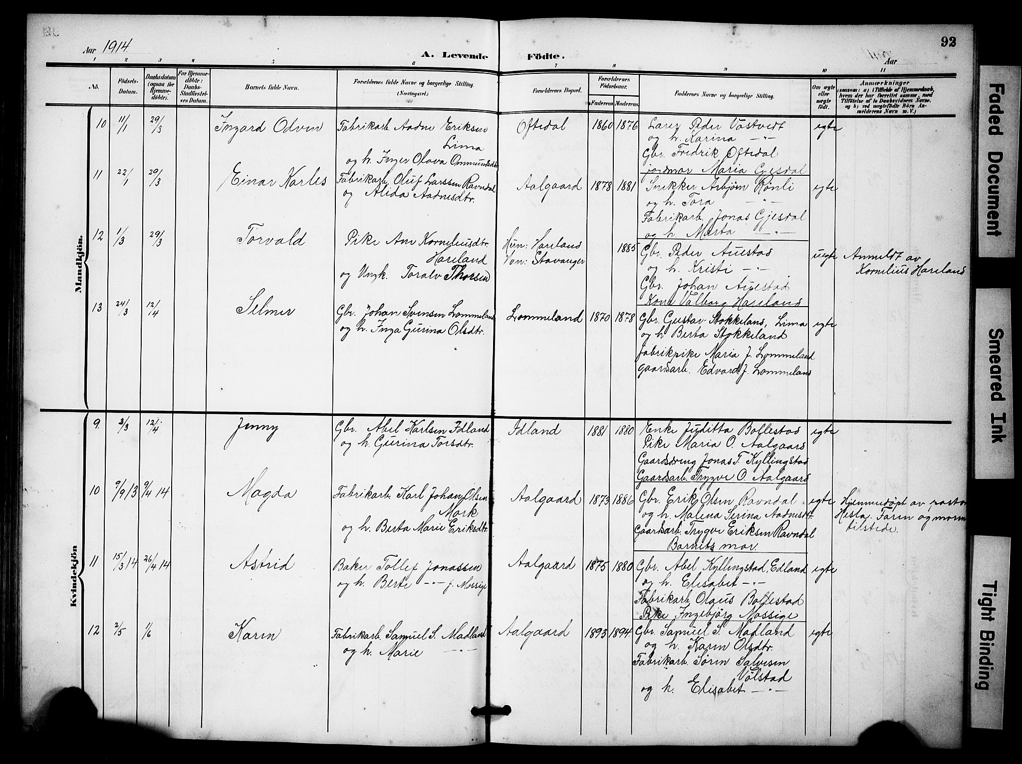 Lye sokneprestkontor, AV/SAST-A-101794/001/30BB/L0009: Klokkerbok nr. B 9, 1902-1923, s. 92