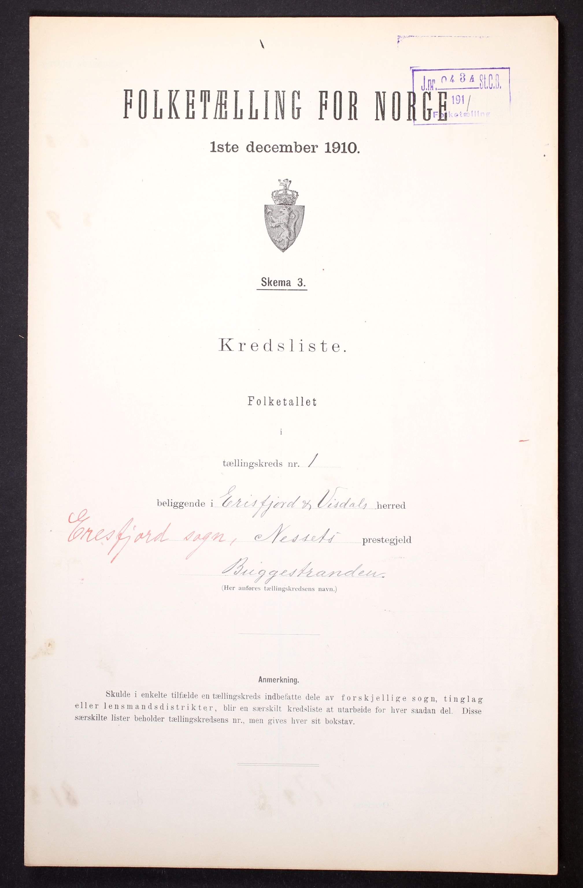 RA, Folketelling 1910 for 1542 Eresfjord og Vistdal herred, 1910, s. 7