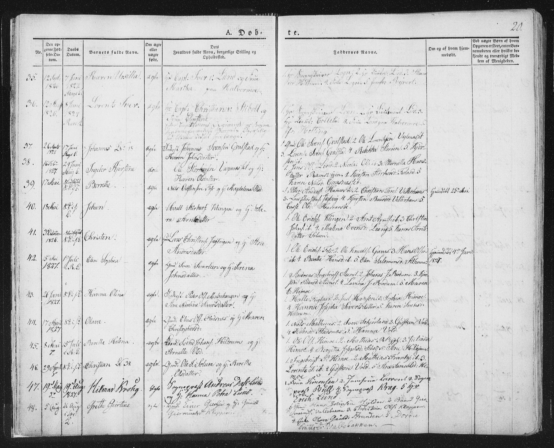 Ministerialprotokoller, klokkerbøker og fødselsregistre - Nord-Trøndelag, SAT/A-1458/764/L0551: Ministerialbok nr. 764A07a, 1824-1864, s. 20