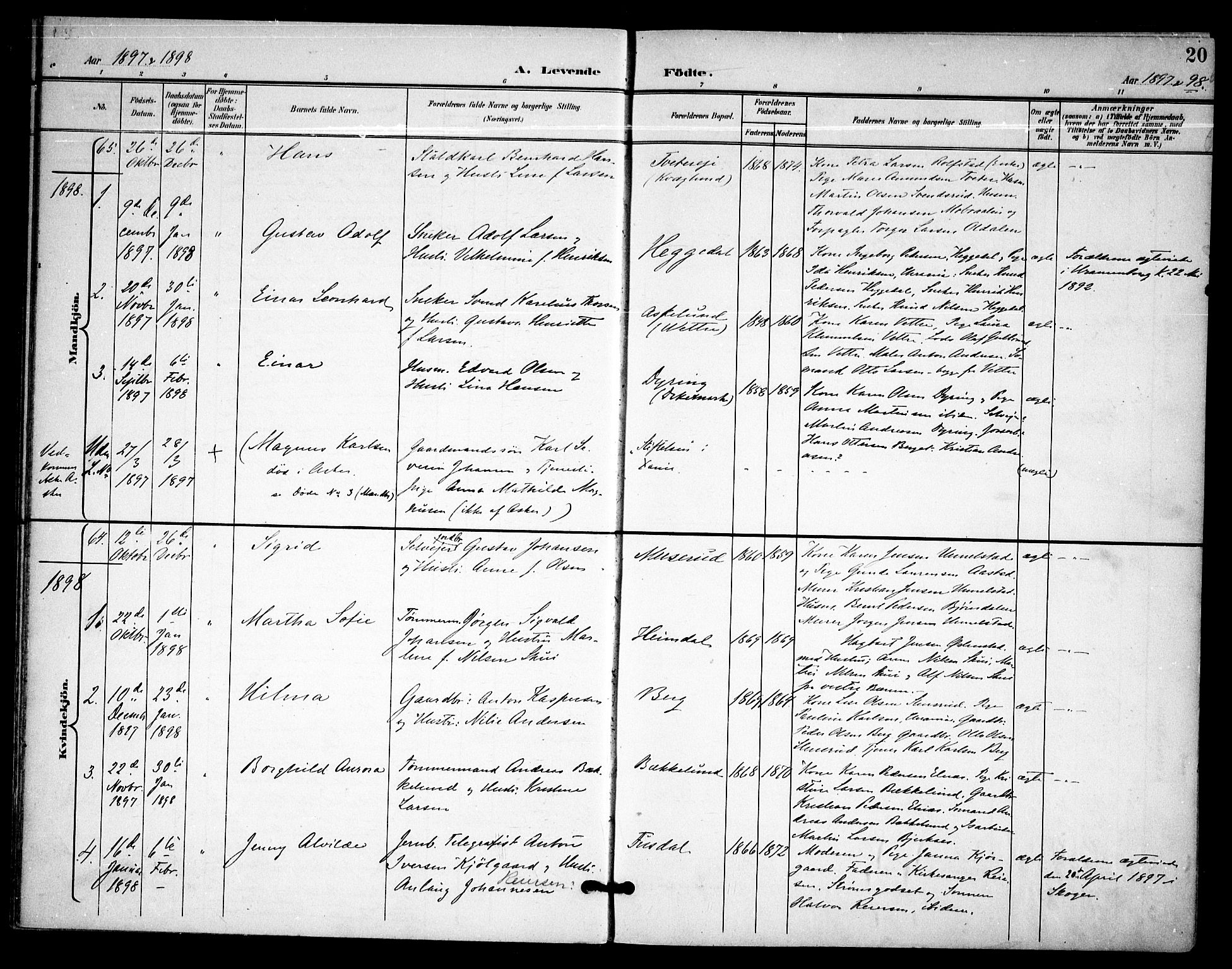 Asker prestekontor Kirkebøker, AV/SAO-A-10256a/F/Fa/L0015: Ministerialbok nr. I 15, 1896-1915, s. 20
