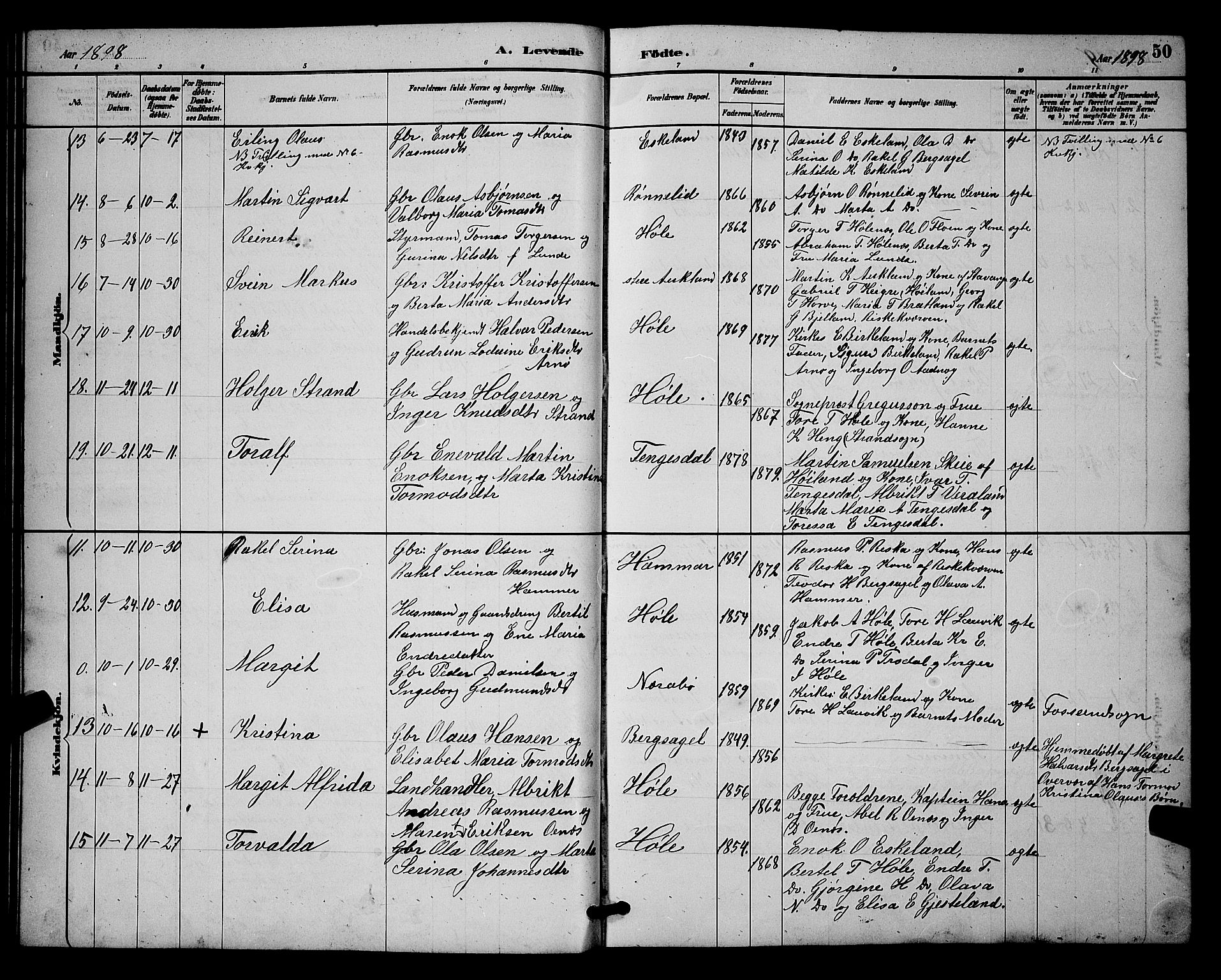 Høgsfjord sokneprestkontor, AV/SAST-A-101624/H/Ha/Hab/L0003: Klokkerbok nr. B 3, 1886-1905, s. 50