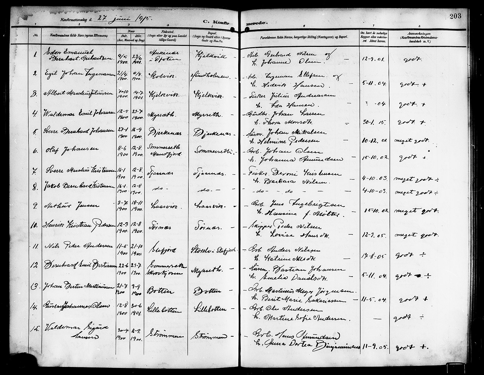 Ministerialprotokoller, klokkerbøker og fødselsregistre - Nordland, AV/SAT-A-1459/861/L0877: Klokkerbok nr. 861C03, 1903-1919, s. 203