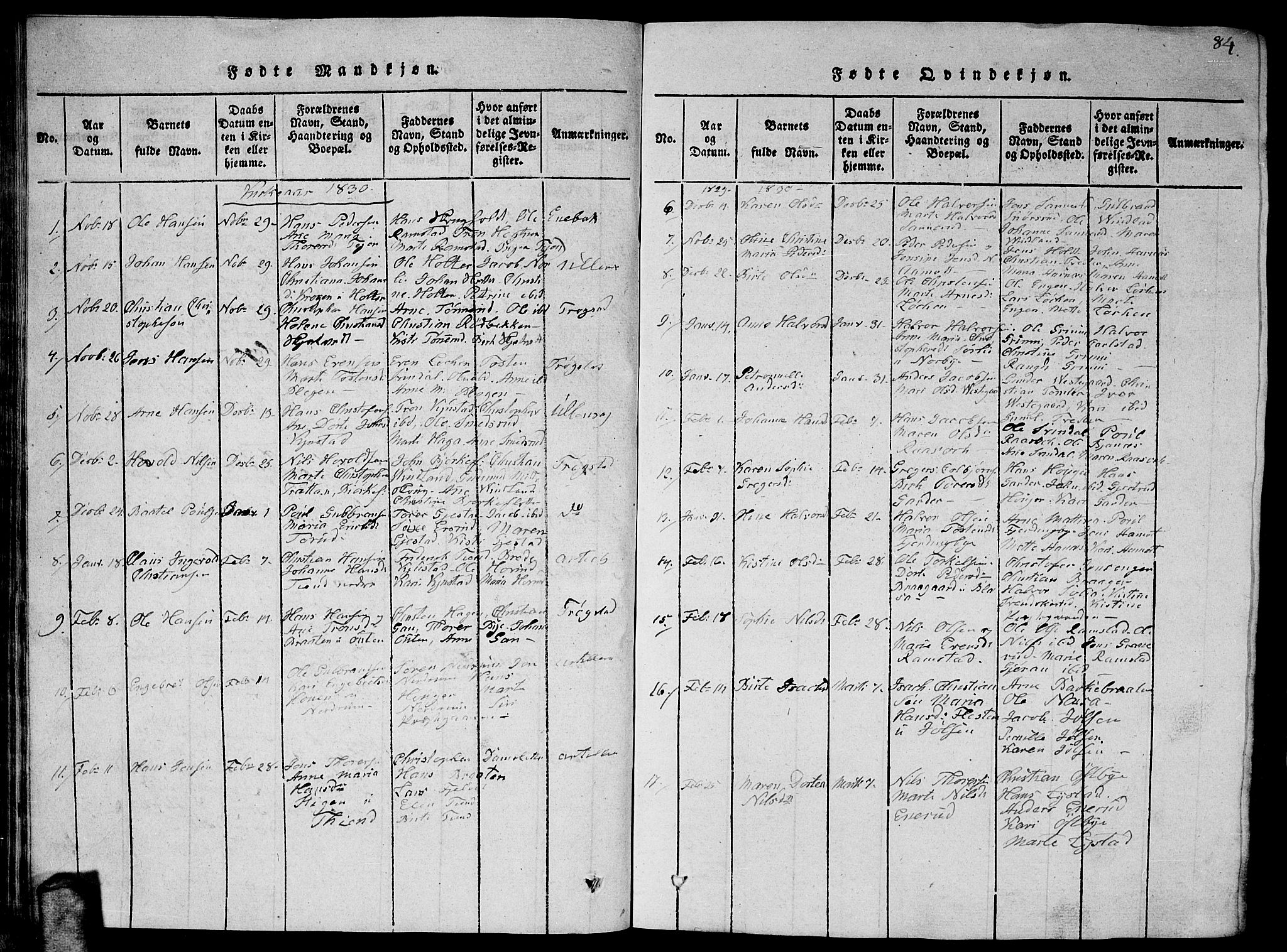 Fet prestekontor Kirkebøker, AV/SAO-A-10370a/G/Ga/L0001: Klokkerbok nr. I 1, 1815-1842, s. 84