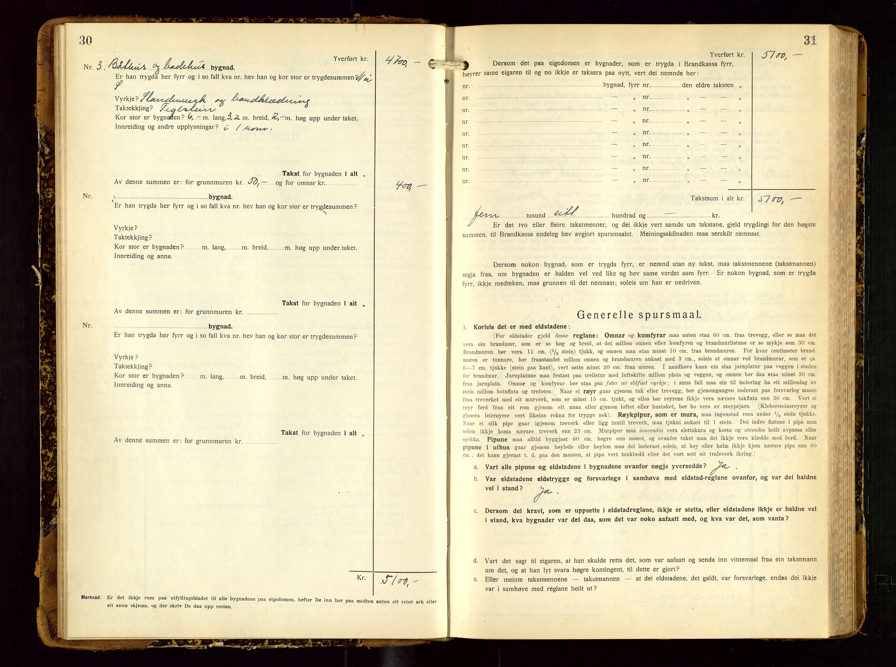 Tysvær lensmannskontor, AV/SAST-A-100192/Gob/L0003: "Brandtakstbok for Tysvær lensmannskrins", 1932-1955, s. 30-31