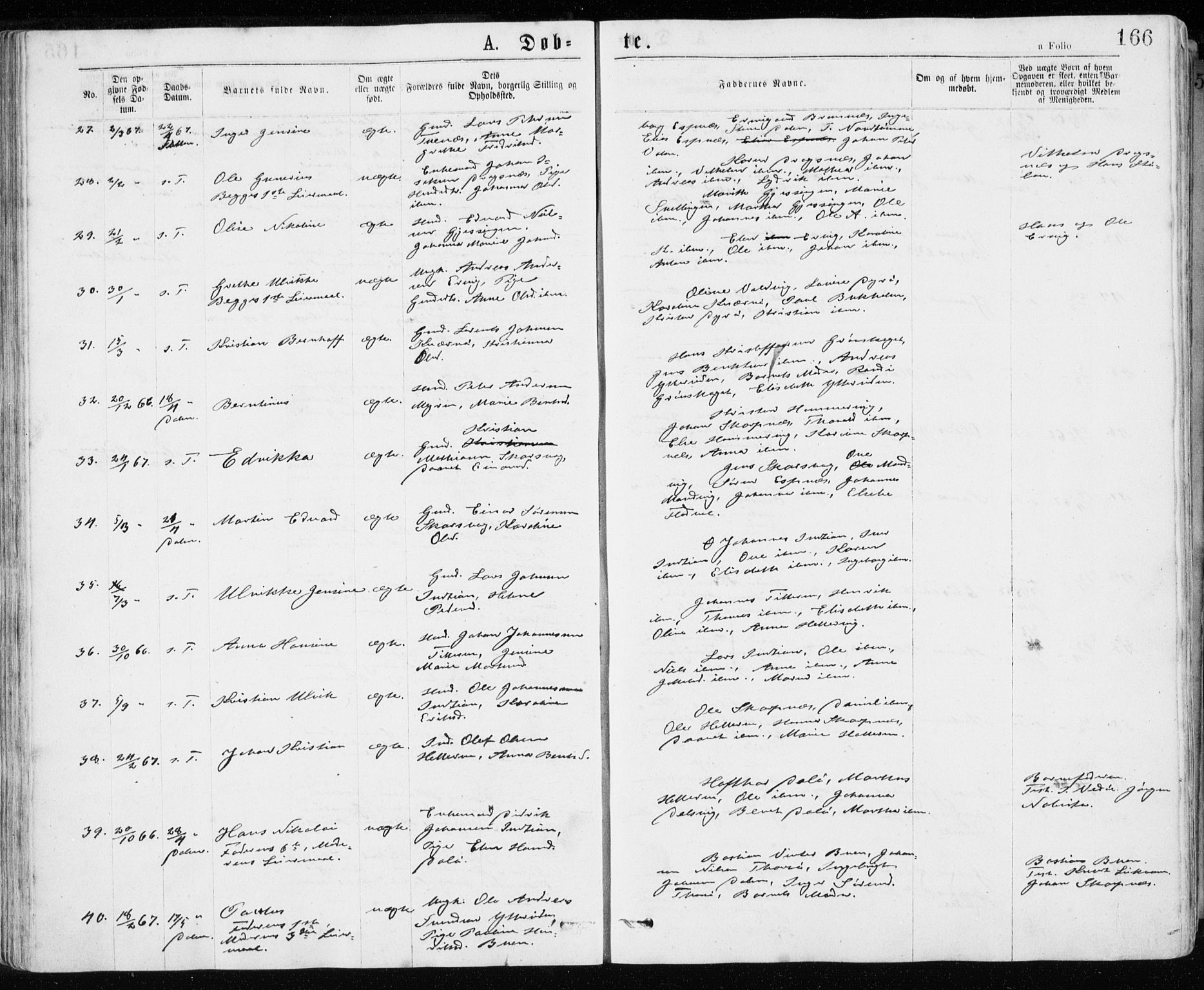 Ministerialprotokoller, klokkerbøker og fødselsregistre - Sør-Trøndelag, SAT/A-1456/640/L0576: Ministerialbok nr. 640A01, 1846-1876, s. 166