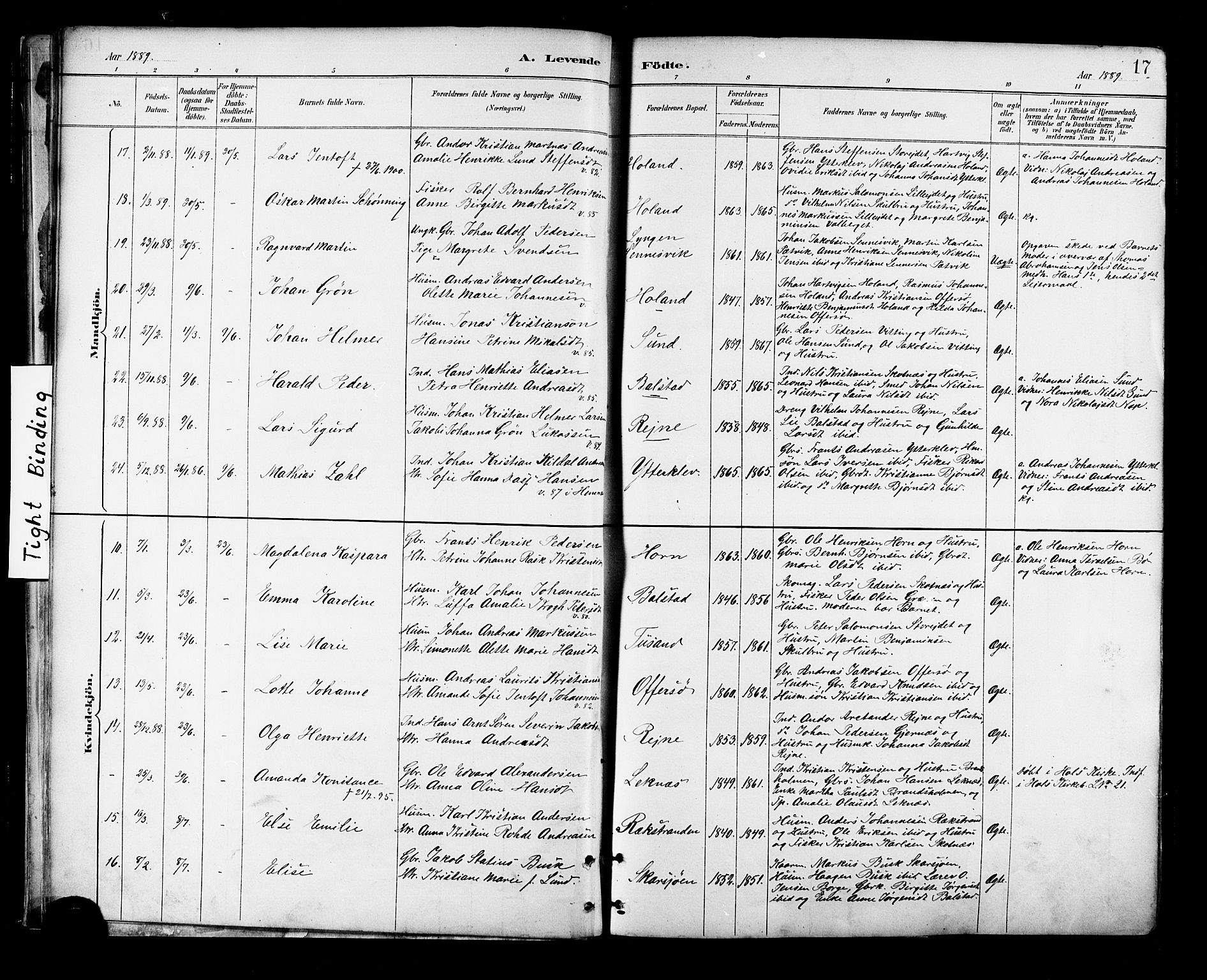 Ministerialprotokoller, klokkerbøker og fødselsregistre - Nordland, SAT/A-1459/881/L1167: Klokkerbok nr. 881C04, 1886-1899, s. 17