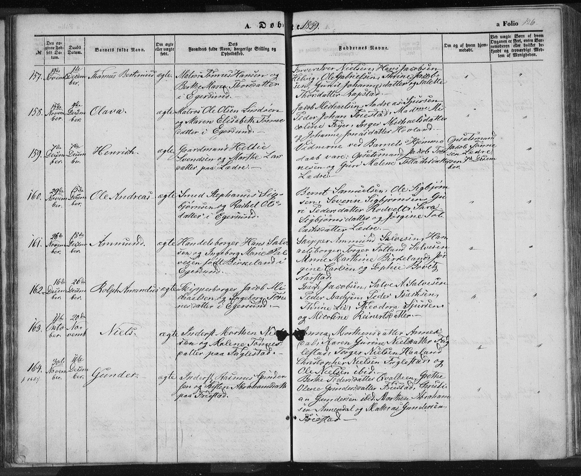 Eigersund sokneprestkontor, AV/SAST-A-101807/001/30/30BA/L0012: Ministerialbok nr. A 12.1, 1850-1865, s. 126