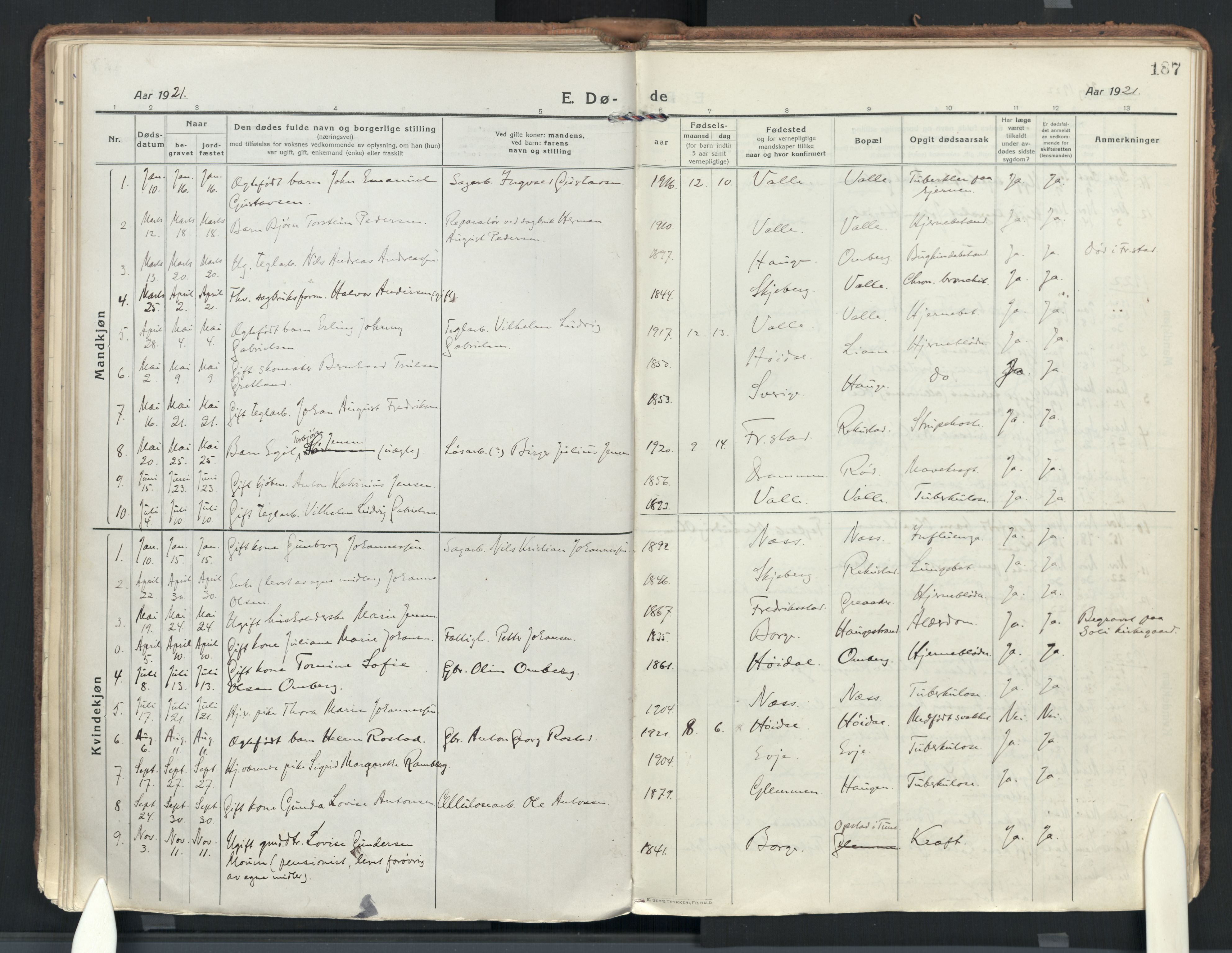 Rolvsøy prestekontor Kirkebøker, AV/SAO-A-2004/F/Fa/L0003: Ministerialbok nr. 3, 1917-1935, s. 187