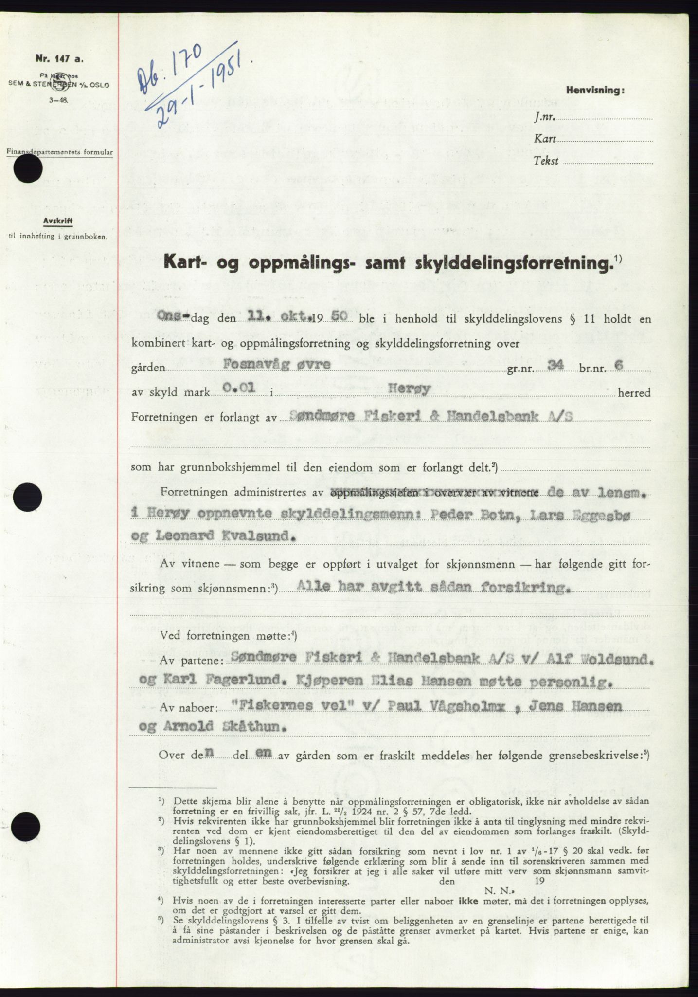Søre Sunnmøre sorenskriveri, SAT/A-4122/1/2/2C/L0088: Pantebok nr. 14A, 1950-1951, Dagboknr: 170/1951