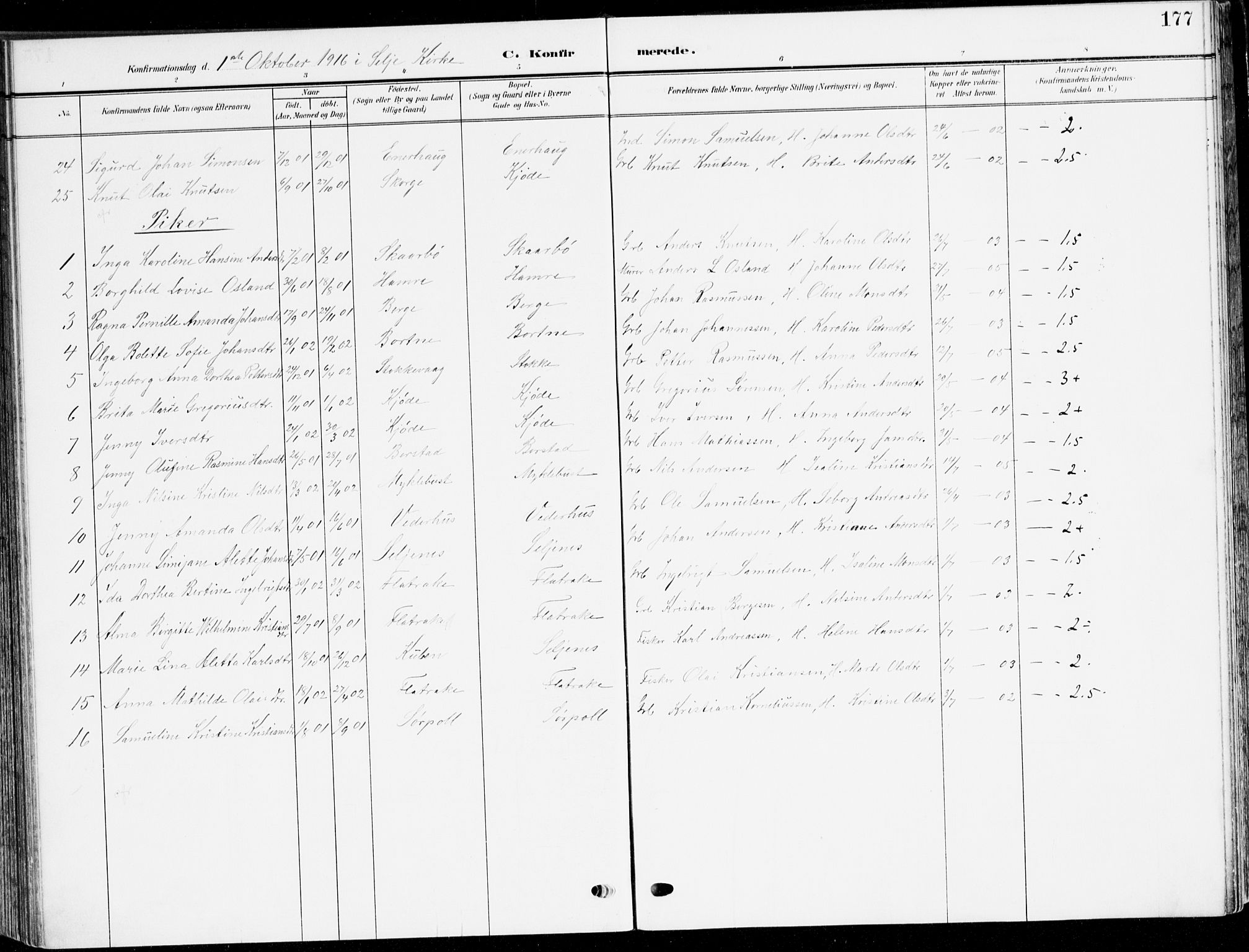 Selje sokneprestembete, AV/SAB-A-99938/H/Ha/Haa/Haab: Ministerialbok nr. B 3, 1908-1923, s. 177
