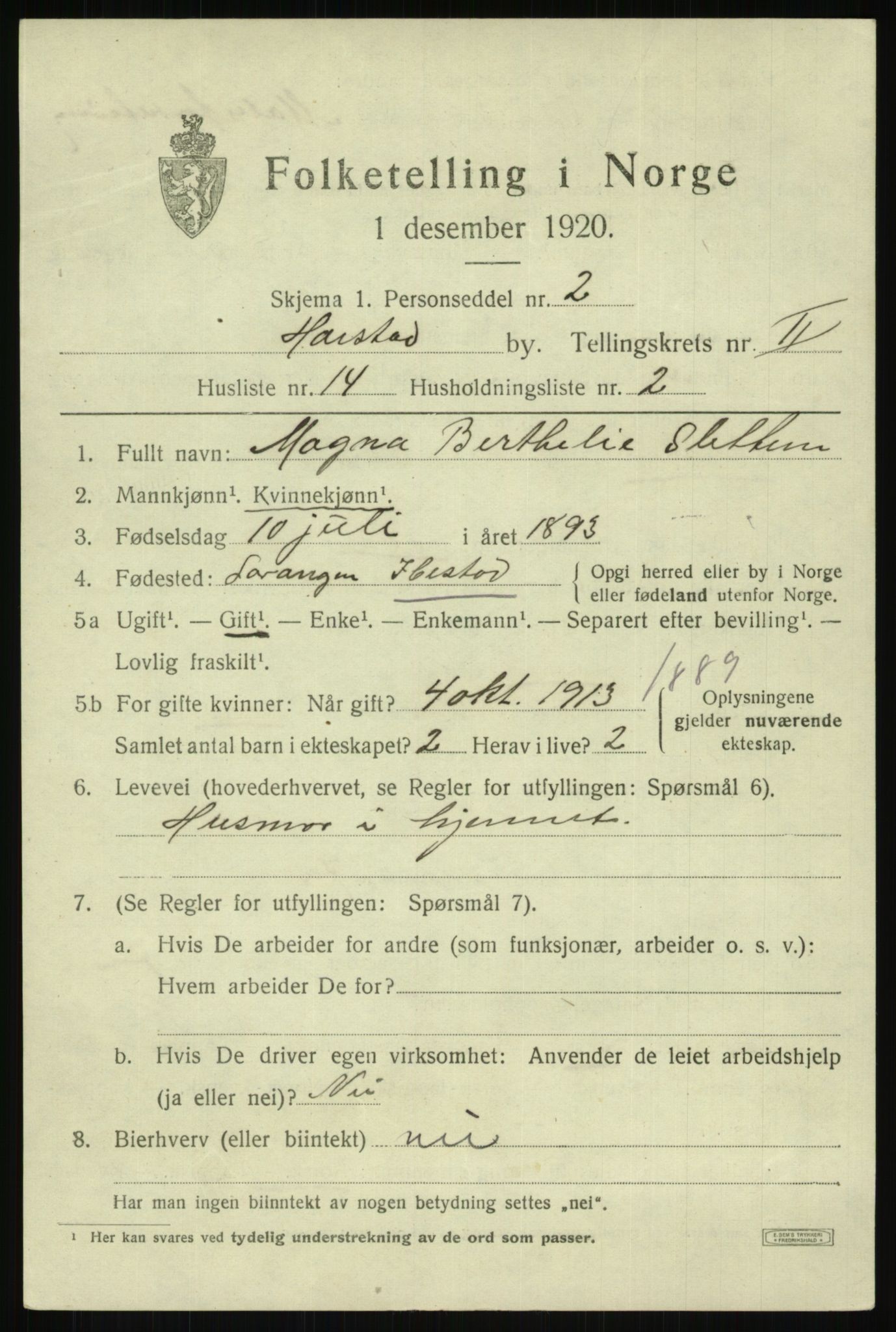 SATØ, Folketelling 1920 for 1901 Harstad ladested, 1920, s. 3326