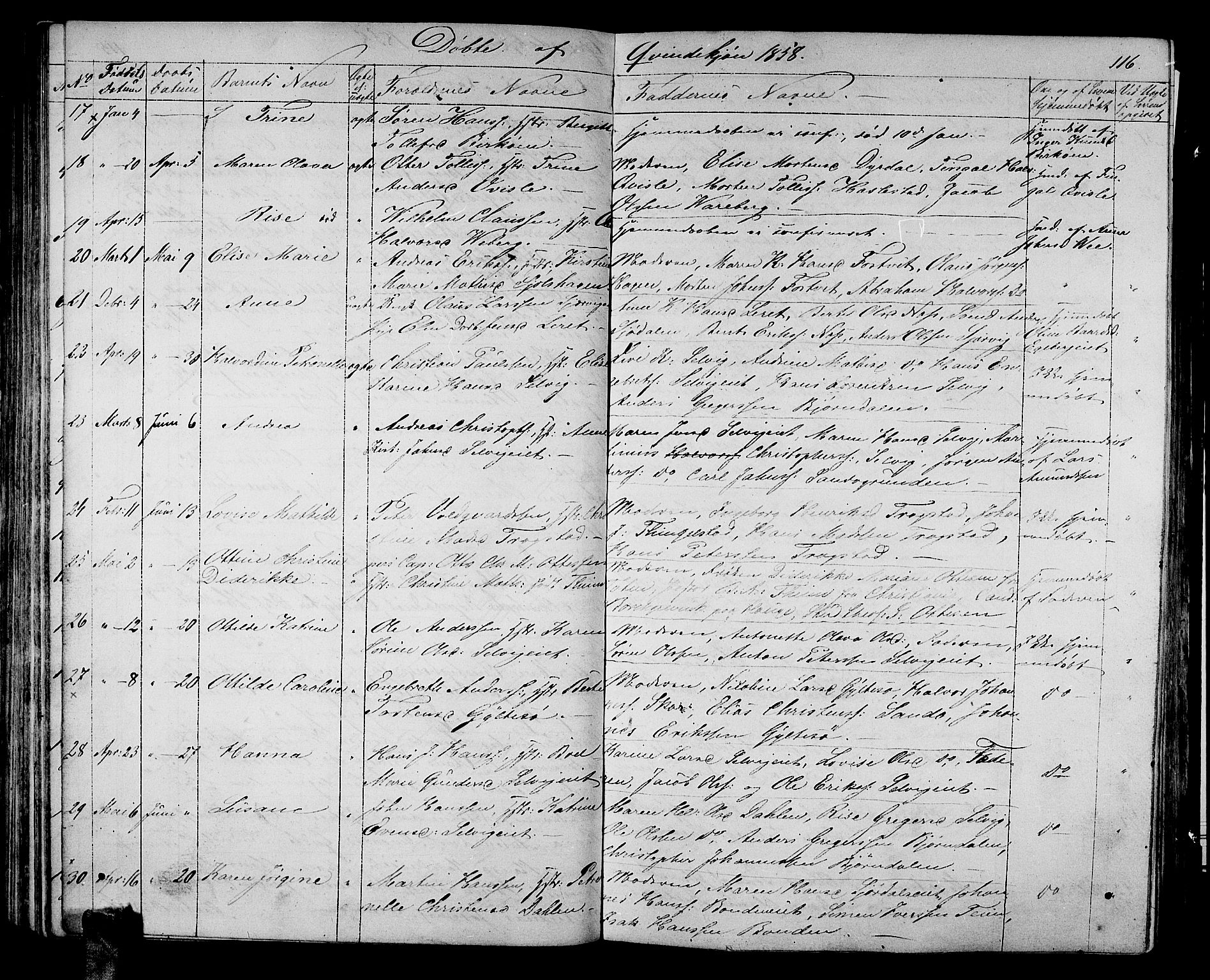 Sande Kirkebøker, AV/SAKO-A-53/G/Ga/L0002: Klokkerbok nr. 2, 1847-1863, s. 116