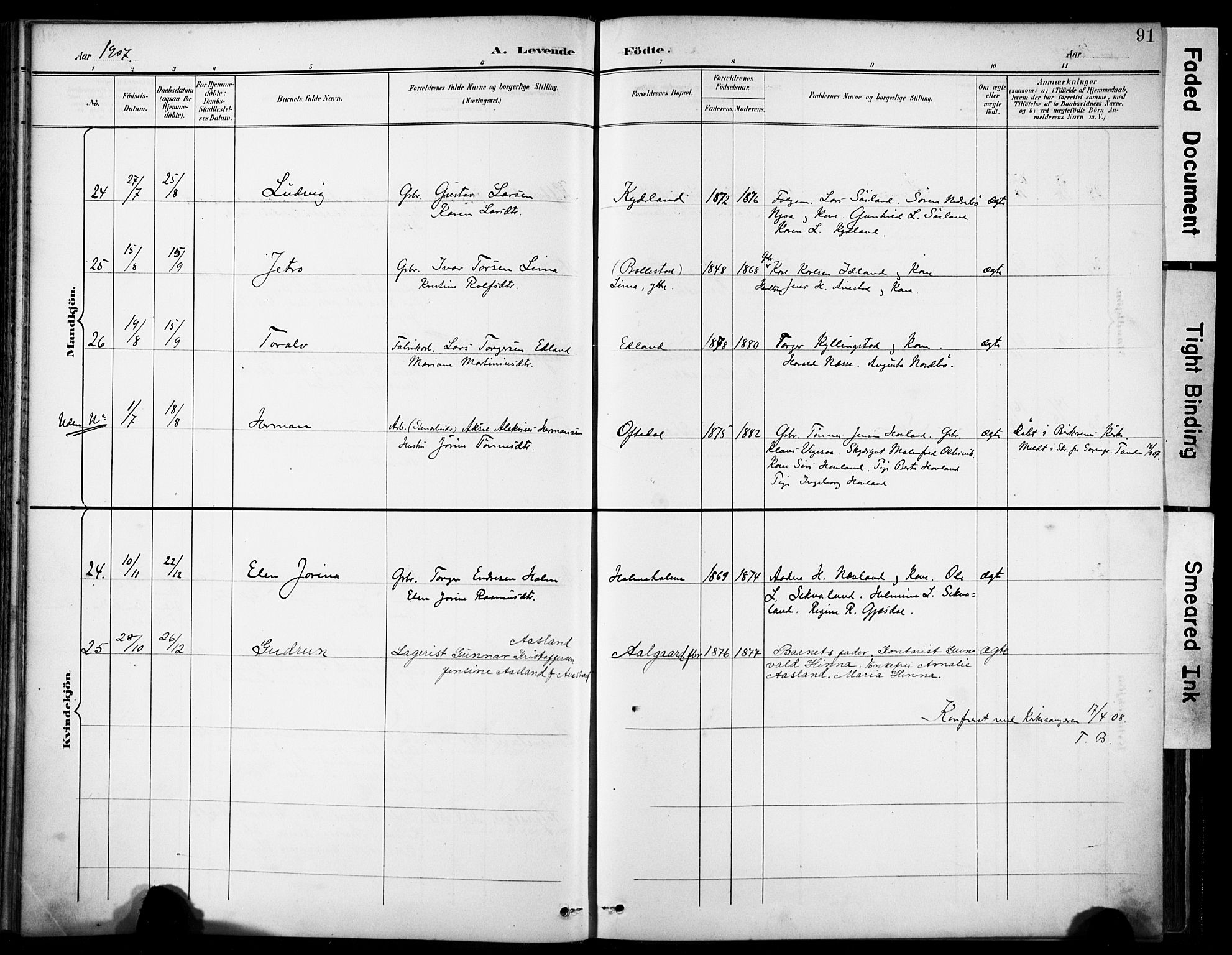 Lye sokneprestkontor, AV/SAST-A-101794/001/30BA/L0012: Ministerialbok nr. A 11, 1896-1909, s. 91