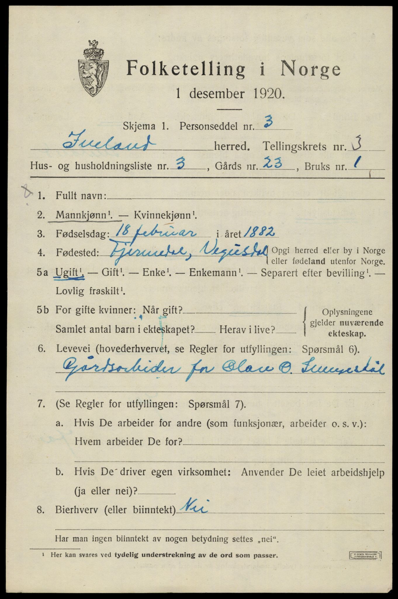 SAK, Folketelling 1920 for 0935 Iveland herred, 1920, s. 965