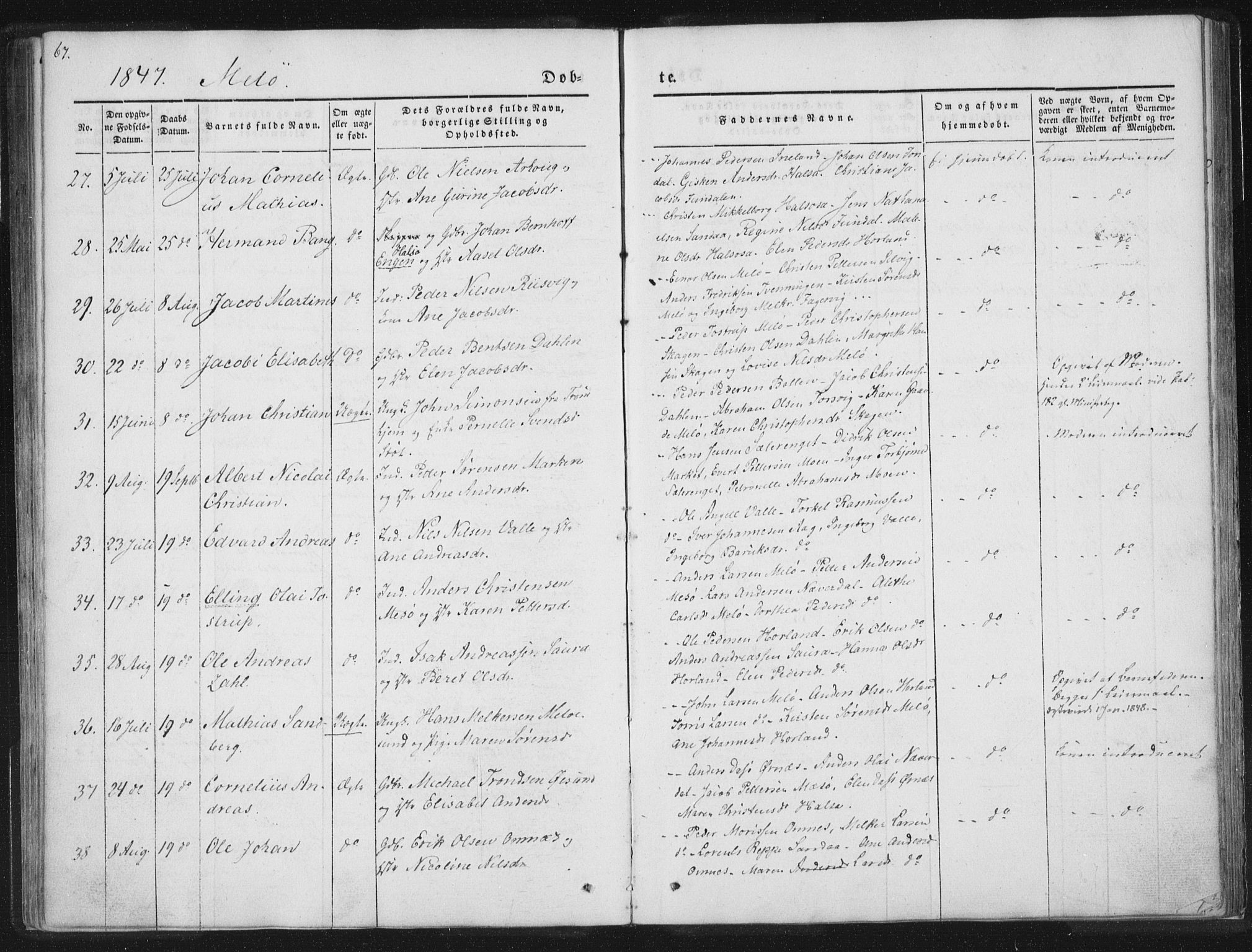Ministerialprotokoller, klokkerbøker og fødselsregistre - Nordland, SAT/A-1459/841/L0602: Ministerialbok nr. 841A08 /2, 1845-1859, s. 67