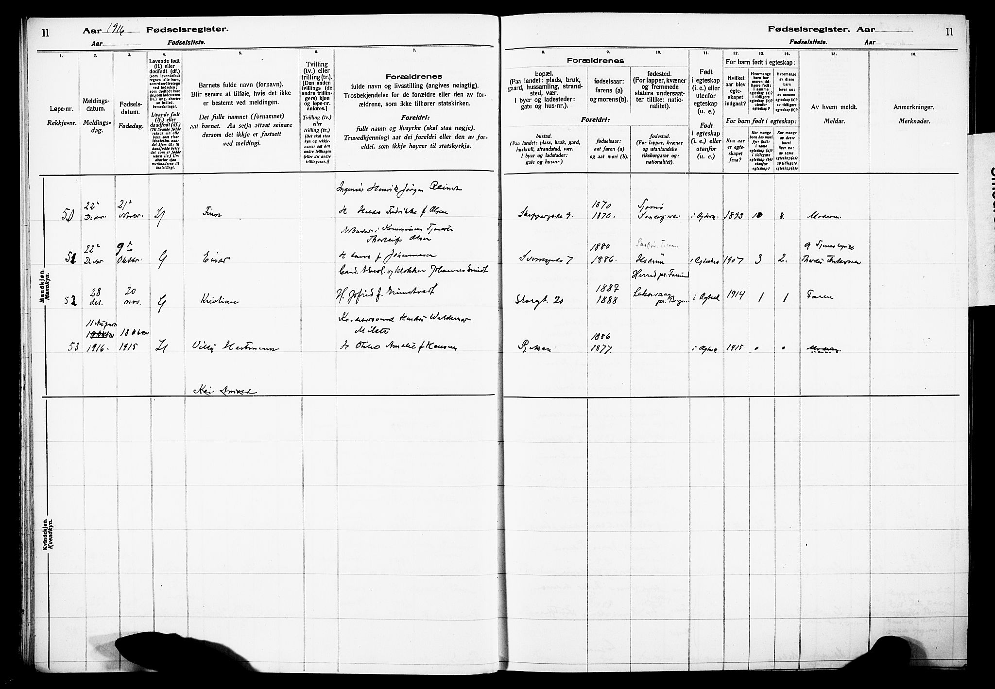 Sandefjord kirkebøker, SAKO/A-315/J/Ja/L0001: Fødselsregister nr. 1, 1916-1932, s. 11