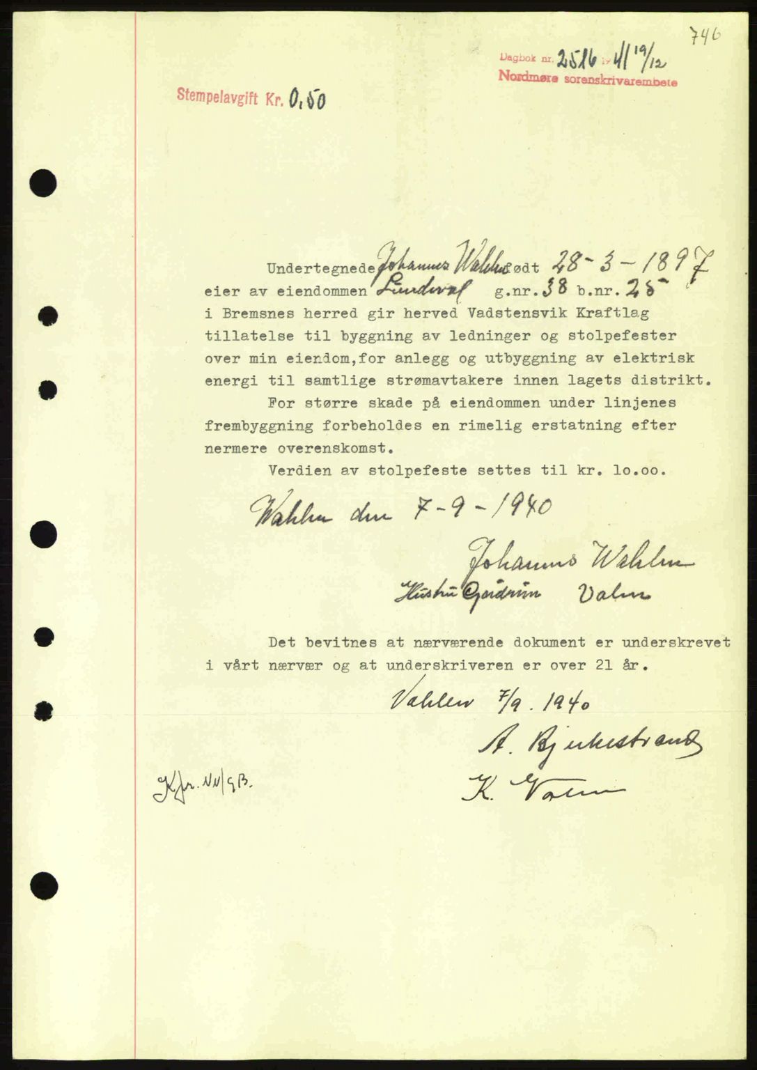 Nordmøre sorenskriveri, SAT/A-4132/1/2/2Ca: Pantebok nr. B88, 1941-1942, Dagboknr: 2516/1941