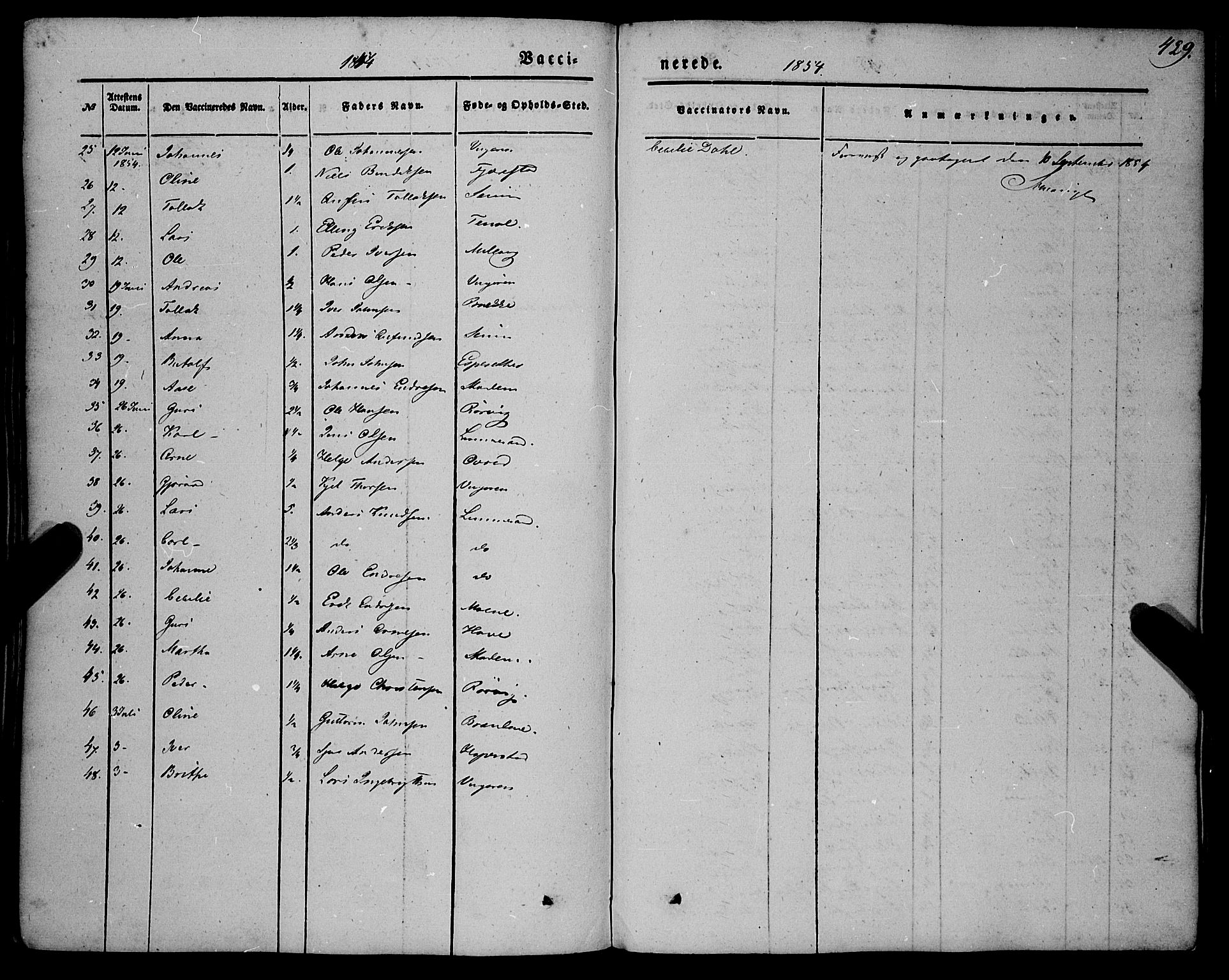 Vik sokneprestembete, AV/SAB-A-81501/H/Haa/Haaa/L0008: Ministerialbok nr. A 8, 1846-1865, s. 429