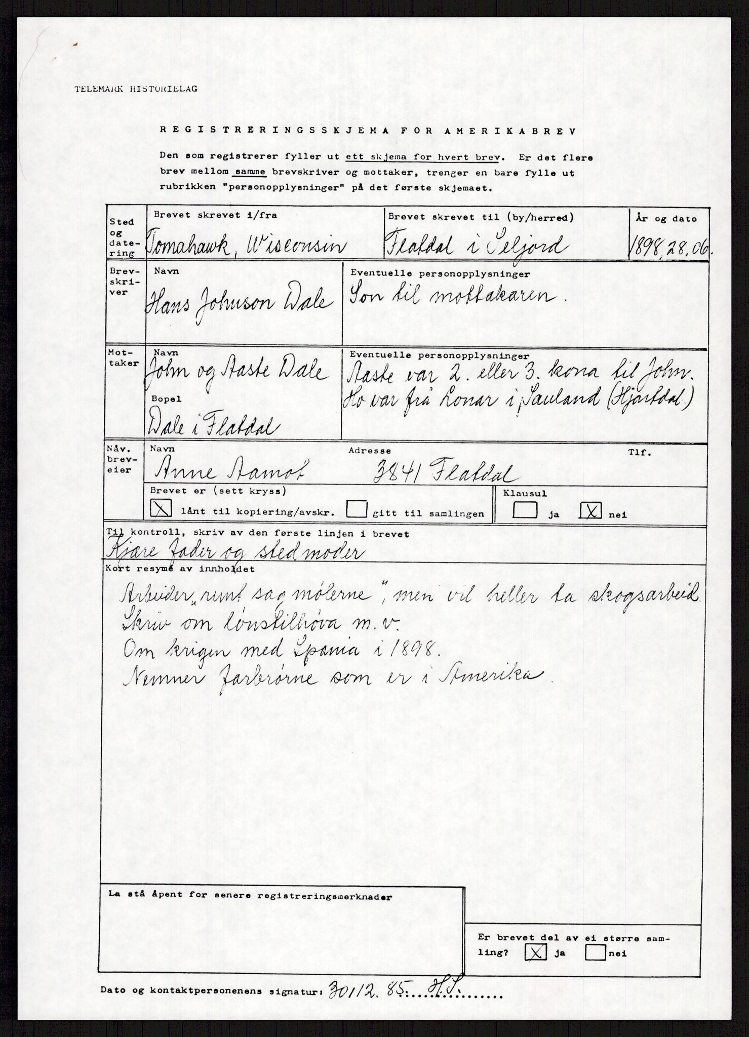 Samlinger til kildeutgivelse, Amerikabrevene, AV/RA-EA-4057/F/L0024: Innlån fra Telemark: Gunleiksrud - Willard, 1838-1914, s. 151