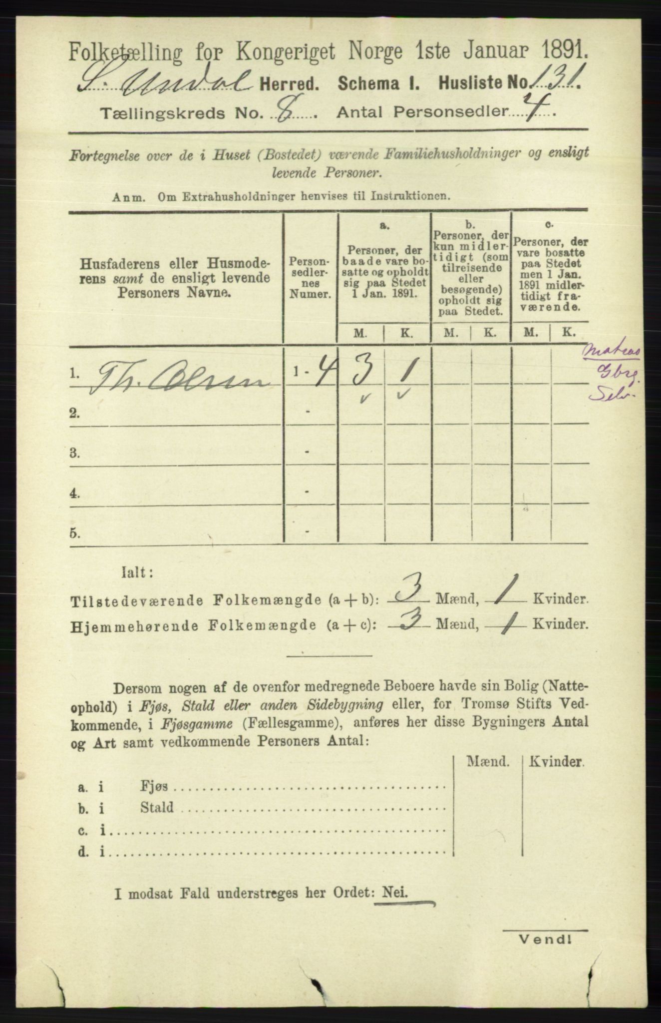 RA, Folketelling 1891 for 1029 Sør-Audnedal herred, 1891, s. 3108