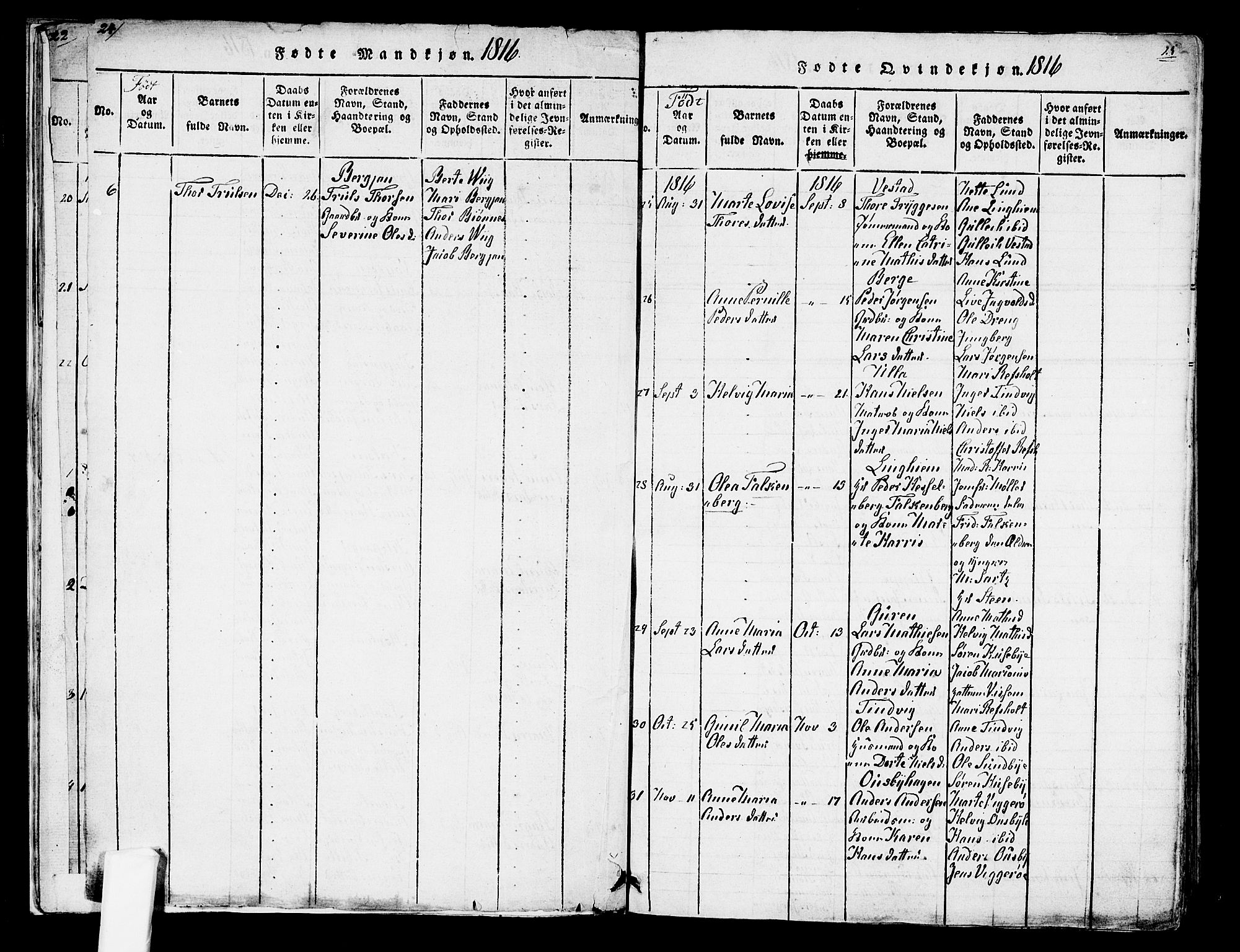 Tjølling kirkebøker, AV/SAKO-A-60/F/Fa/L0005: Ministerialbok nr. 5, 1814-1836, s. 24-25