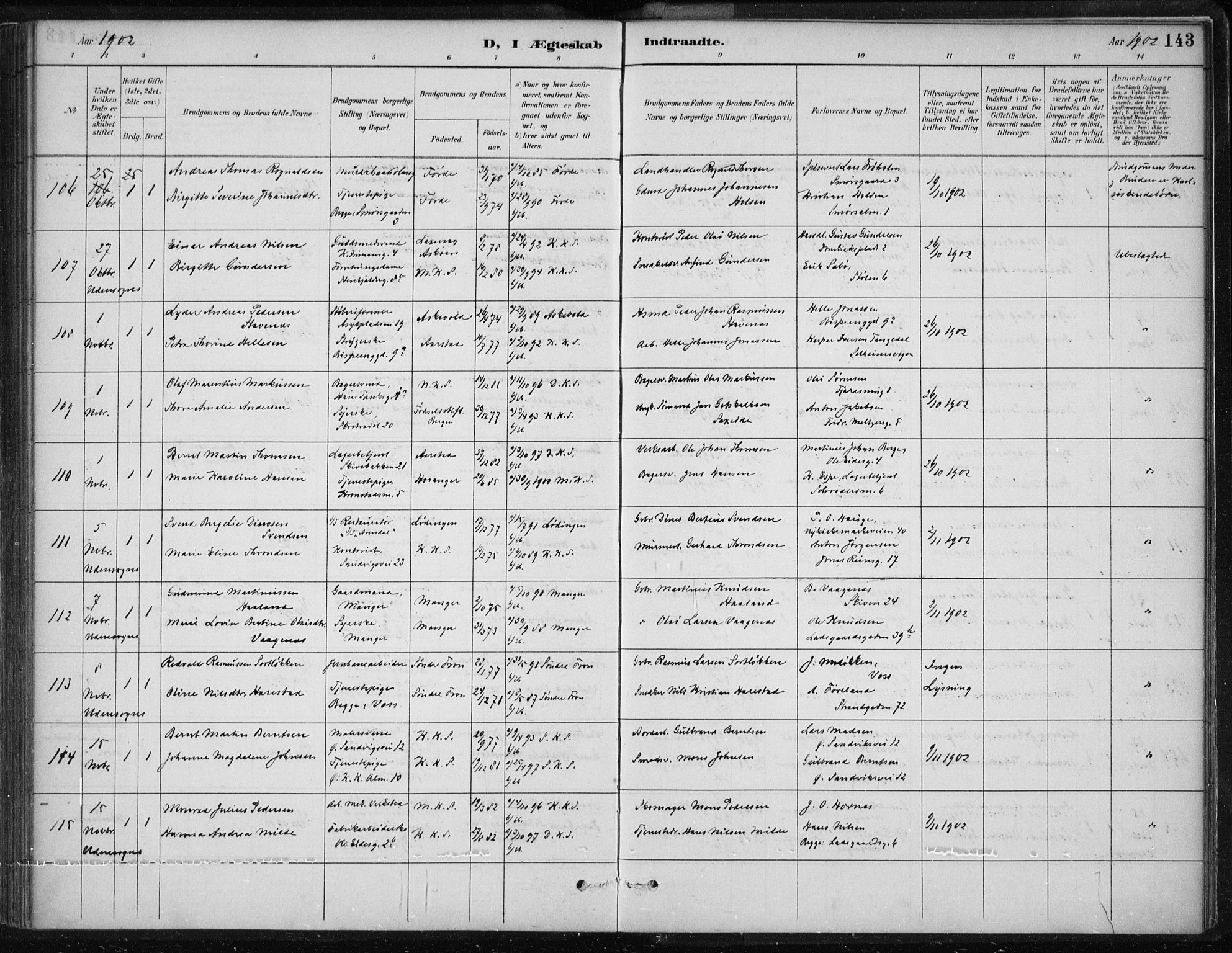 Korskirken sokneprestembete, SAB/A-76101/H/Hab: Klokkerbok nr. D 3, 1887-1906, s. 143
