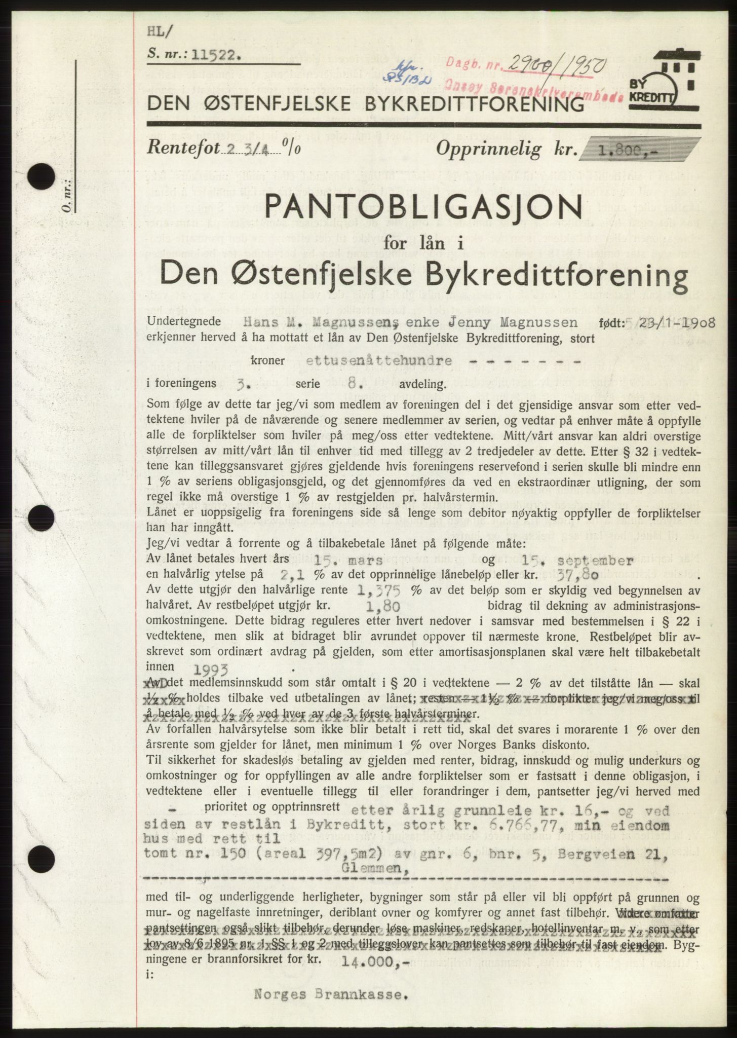 Onsøy sorenskriveri, SAO/A-10474/G/Ga/Gac/L0010: Pantebok nr. B 18-10, 1950-1950, Dagboknr: 2900/1950