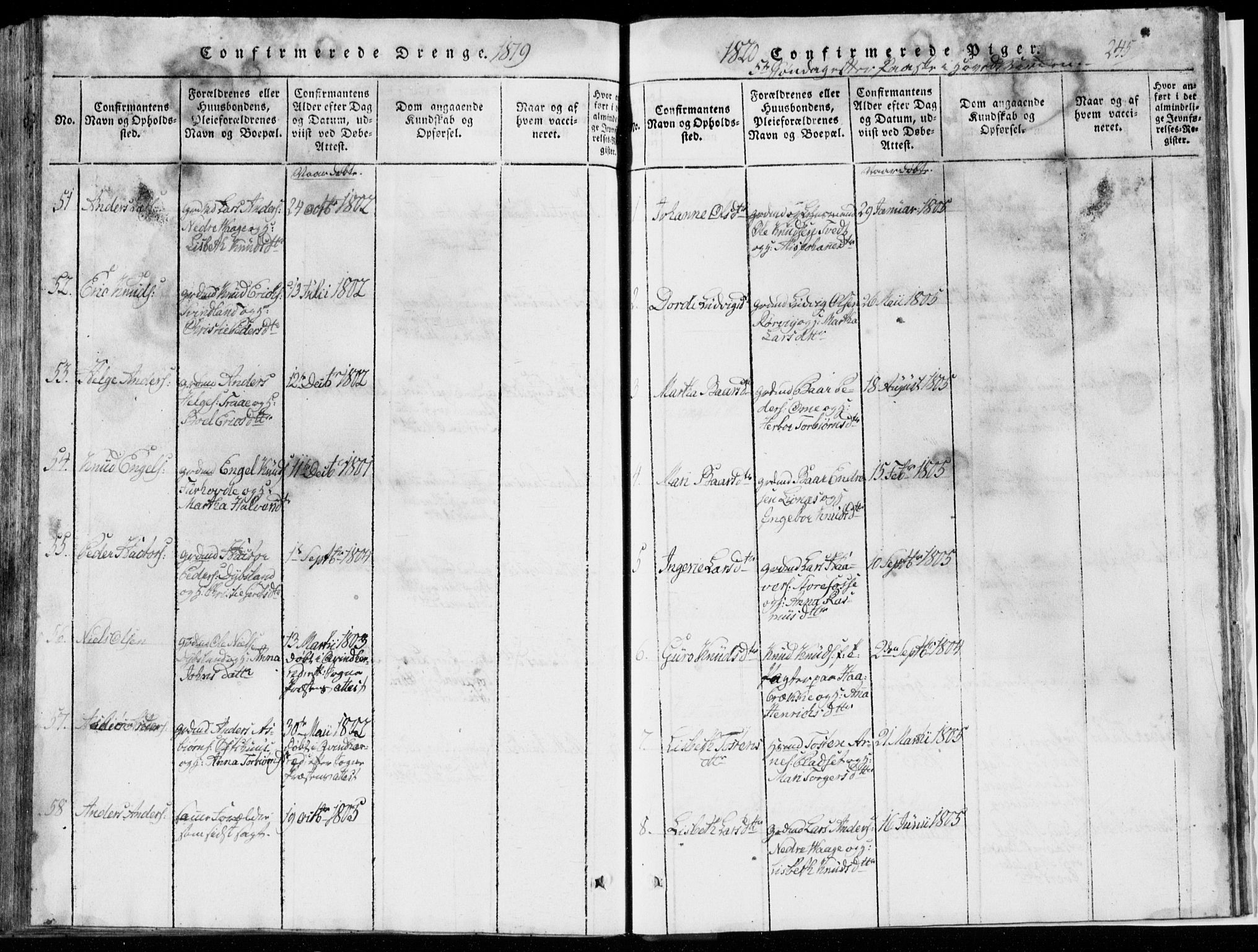 Strandebarm sokneprestembete, SAB/A-78401/H/Hab: Klokkerbok nr. A  1, 1816-1826, s. 245