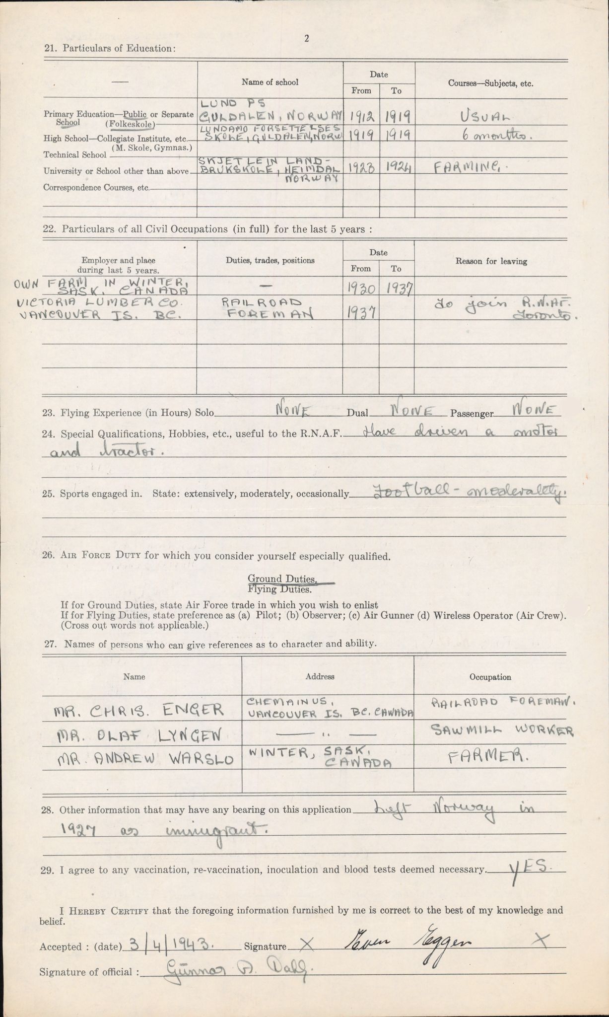 Forsvaret, Forsvarets overkommando/Luftforsvarsstaben, AV/RA-RAFA-4079/P/Pa/L0011: Personellpapirer, 1904, s. 148