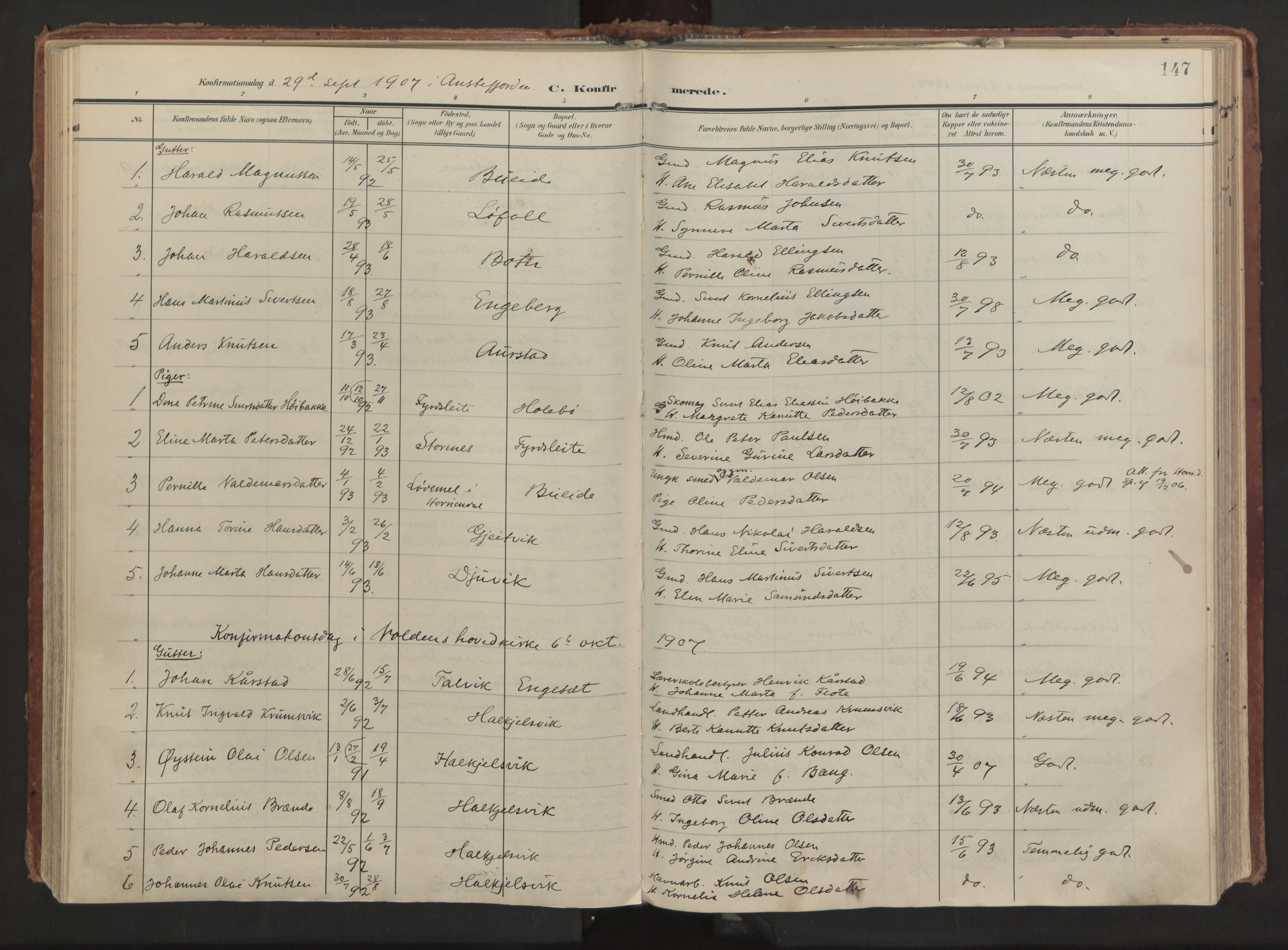 Ministerialprotokoller, klokkerbøker og fødselsregistre - Møre og Romsdal, AV/SAT-A-1454/511/L0144: Ministerialbok nr. 511A11, 1906-1923, s. 147