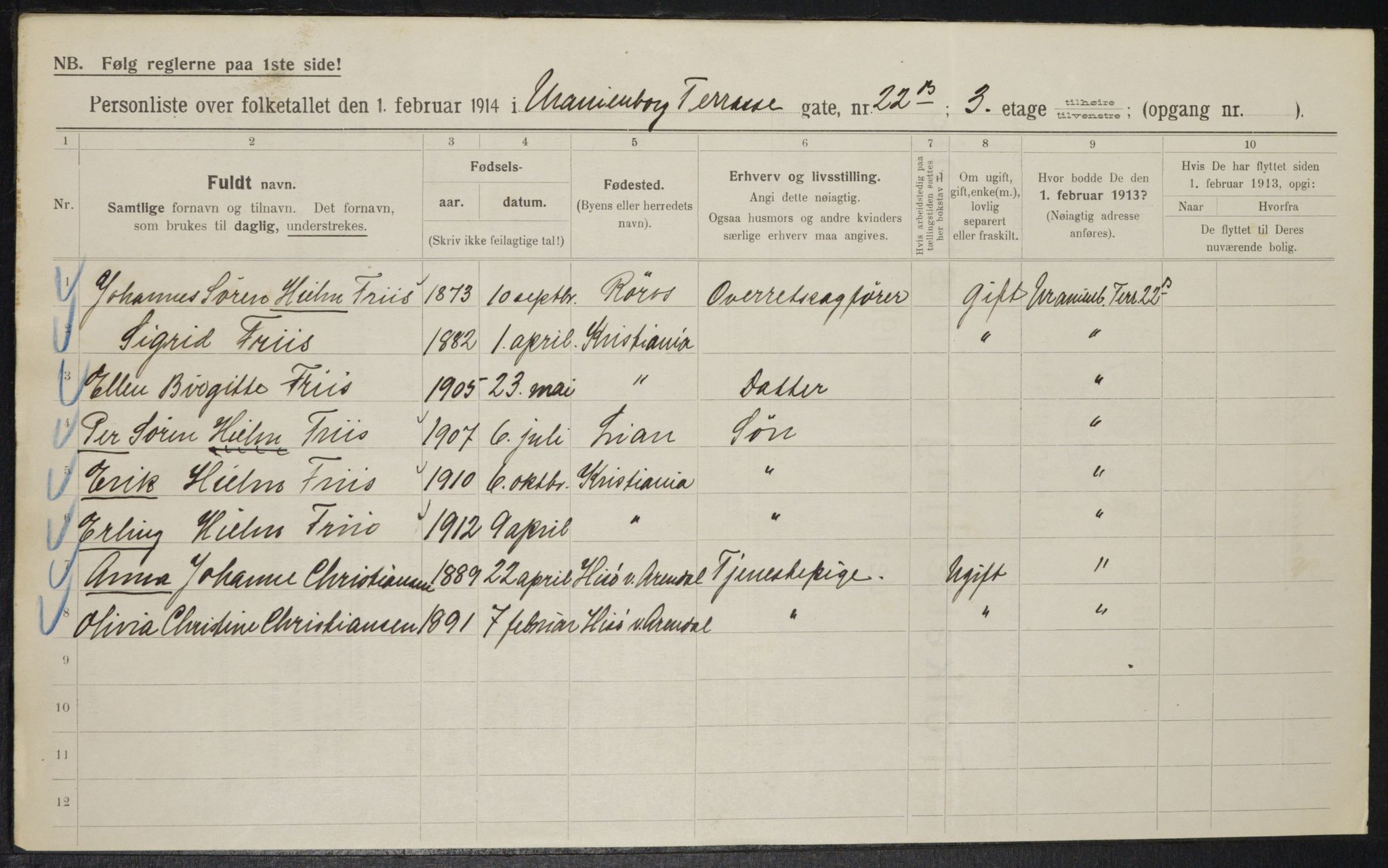 OBA, Kommunal folketelling 1.2.1914 for Kristiania, 1914, s. 121365