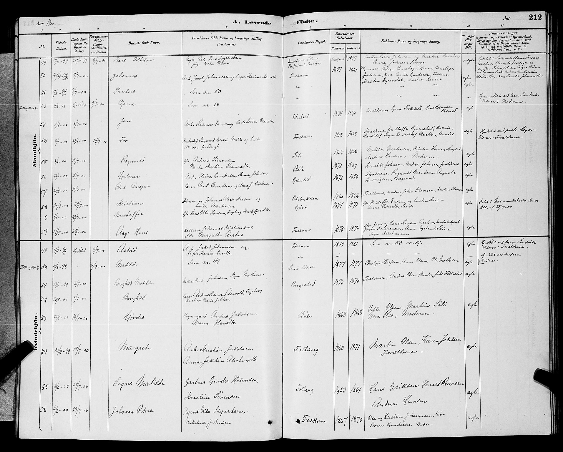 Gjerpen kirkebøker, AV/SAKO-A-265/G/Ga/L0002: Klokkerbok nr. I 2, 1883-1900, s. 212