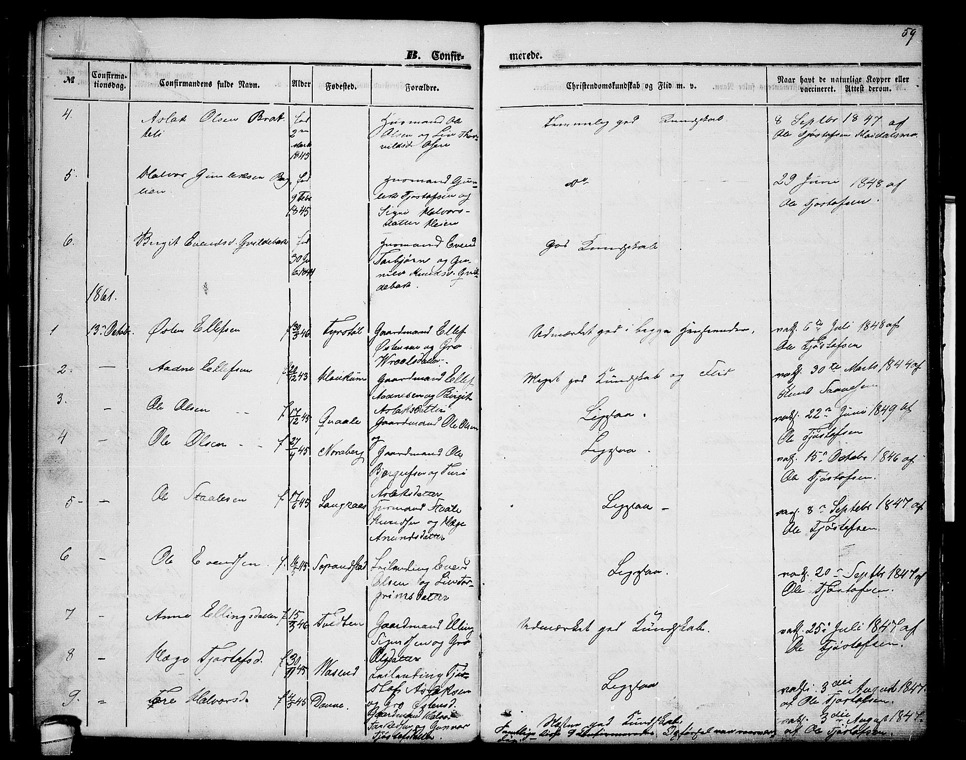 Lårdal kirkebøker, AV/SAKO-A-284/G/Gc/L0002: Klokkerbok nr. III 2, 1852-1877, s. 59