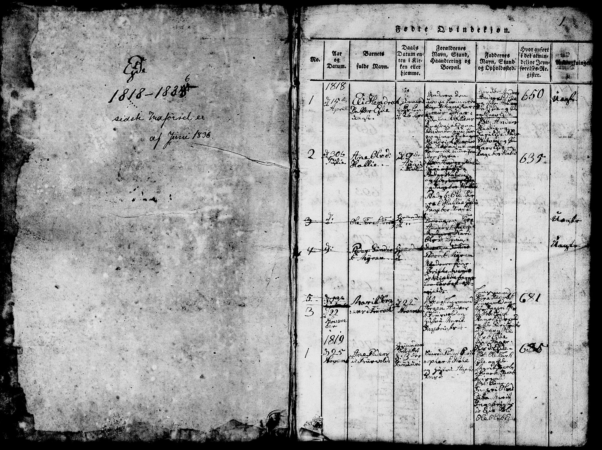 Ministerialprotokoller, klokkerbøker og fødselsregistre - Møre og Romsdal, AV/SAT-A-1454/542/L0558: Klokkerbok nr. 542C01, 1818-1836, s. 0-1