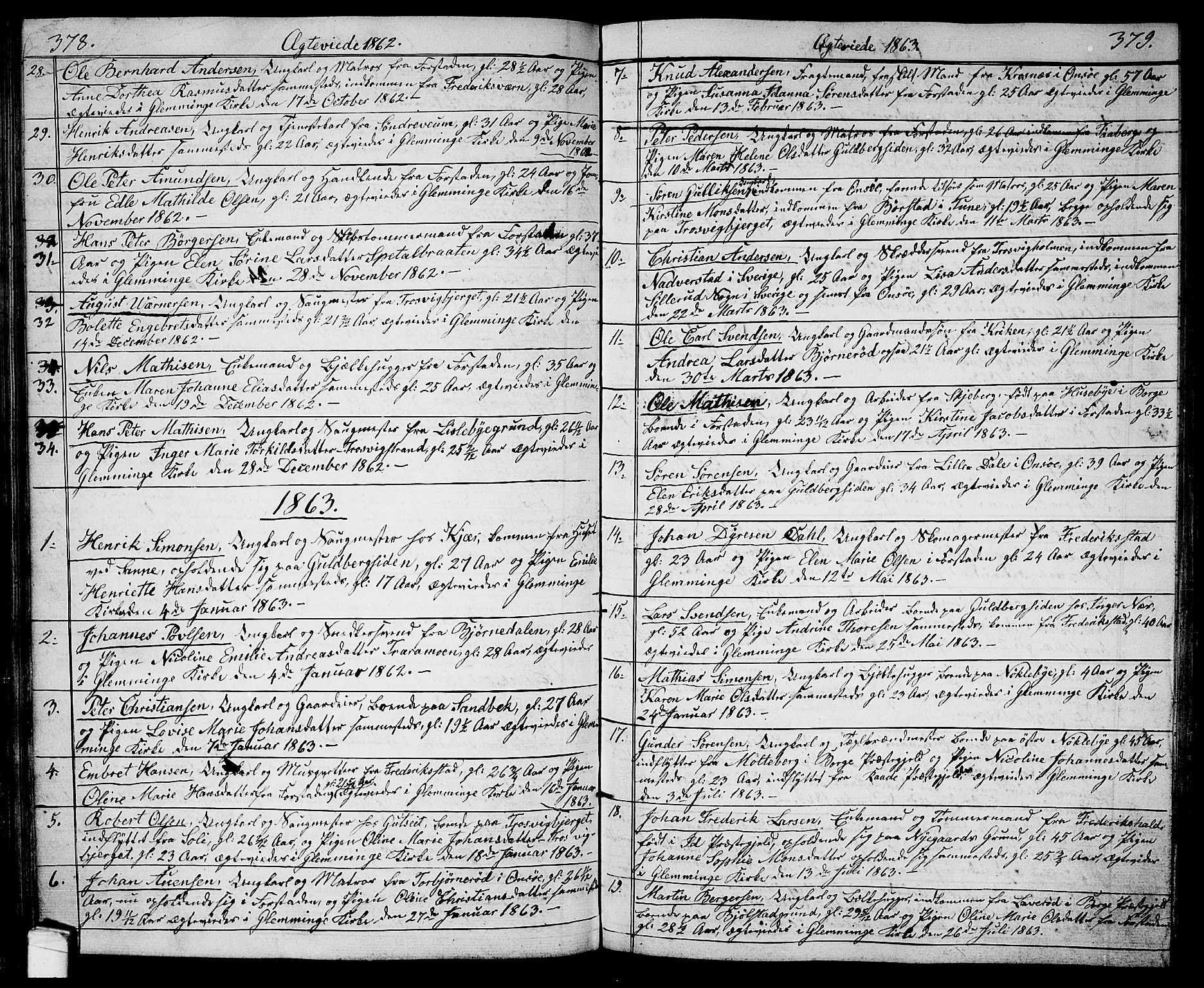Glemmen prestekontor Kirkebøker, AV/SAO-A-10908/G/Ga/L0003: Klokkerbok nr. 3, 1852-1866, s. 378-379