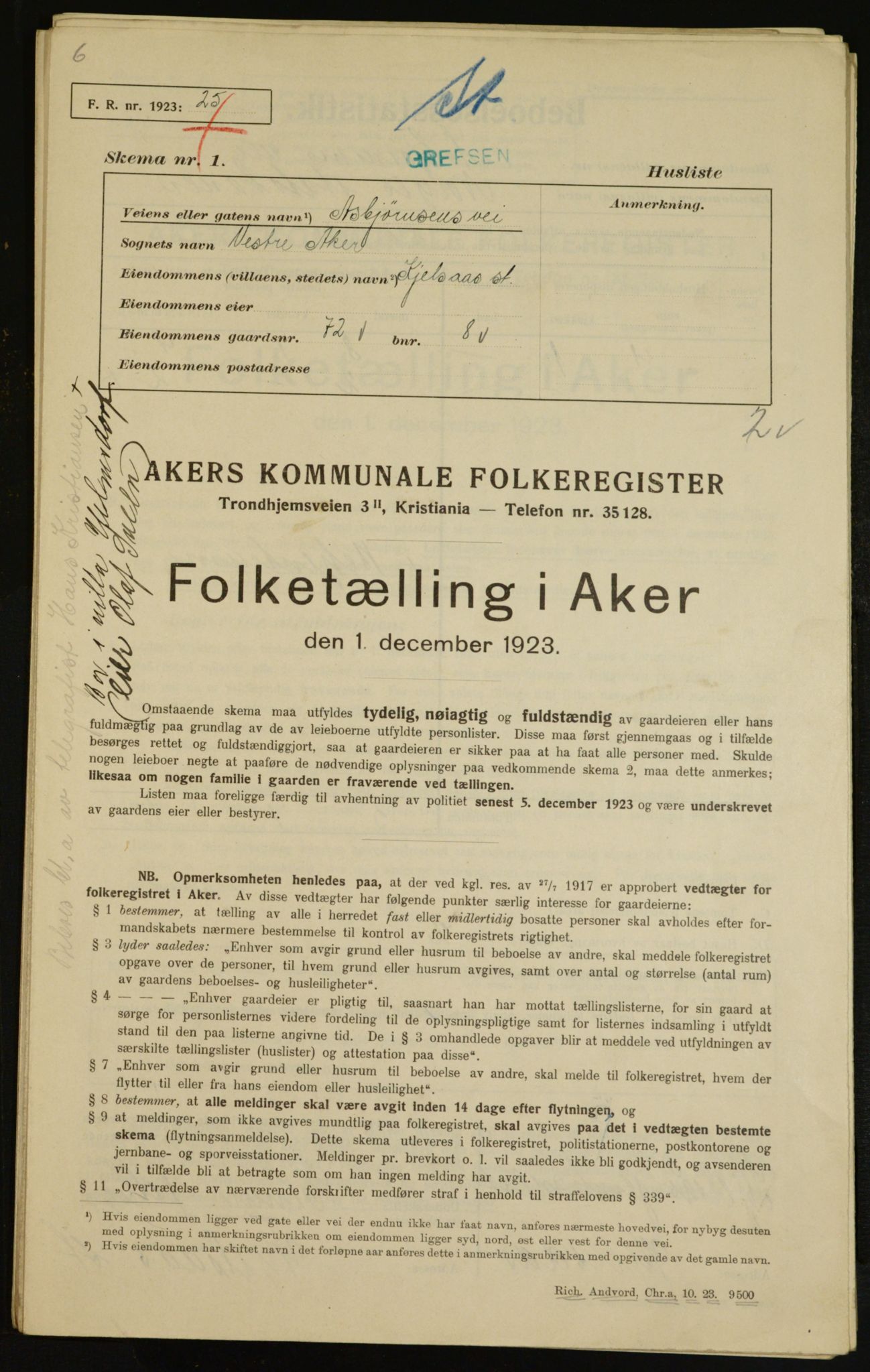 , Kommunal folketelling 1.12.1923 for Aker, 1923, s. 7601