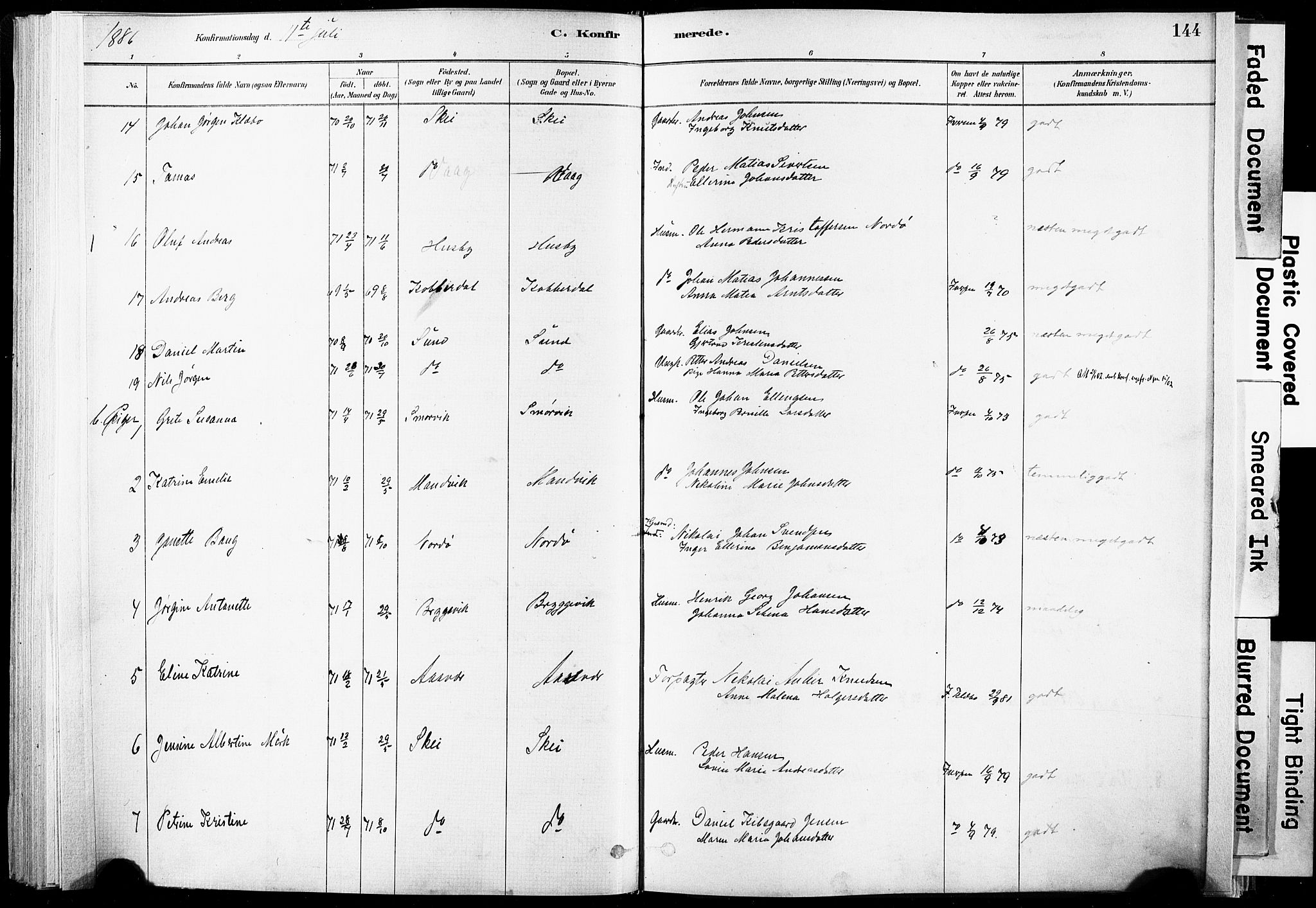 Ministerialprotokoller, klokkerbøker og fødselsregistre - Nordland, AV/SAT-A-1459/835/L0525: Ministerialbok nr. 835A03I, 1881-1910, s. 144