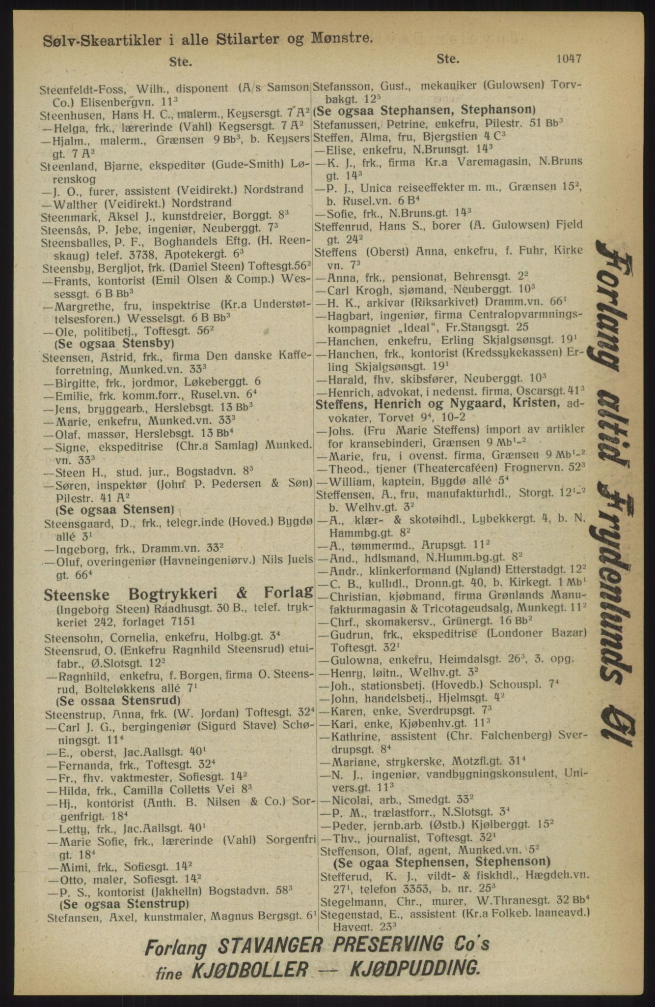 Kristiania/Oslo adressebok, PUBL/-, 1914, s. 1047