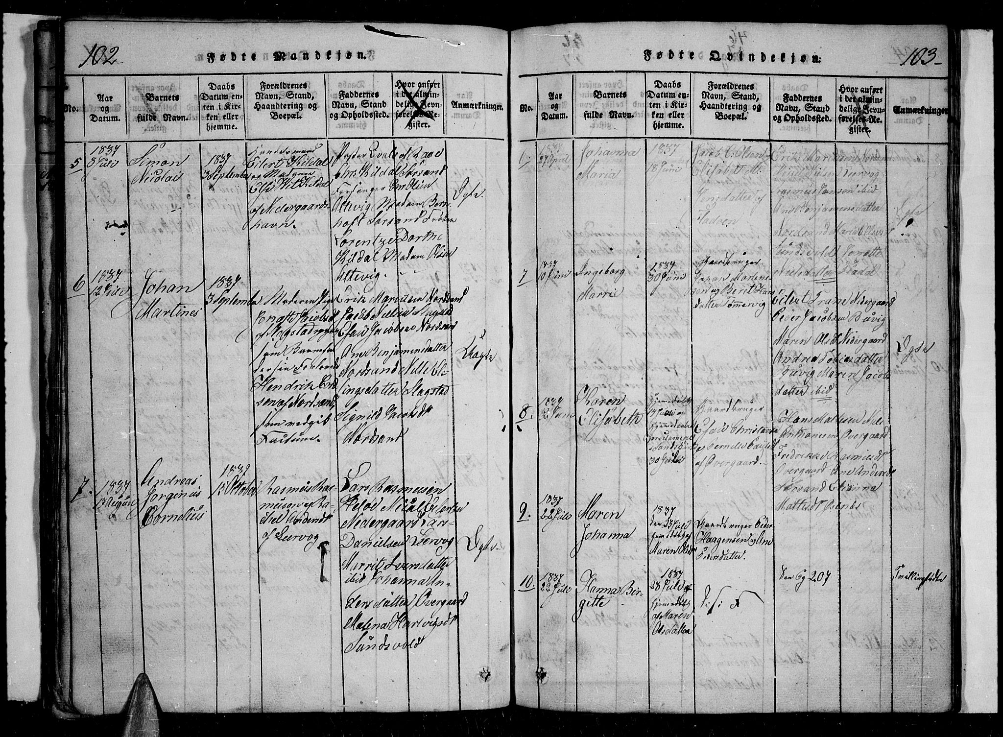 Trondenes sokneprestkontor, AV/SATØ-S-1319/H/Hb/L0004klokker: Klokkerbok nr. 4, 1821-1839, s. 102-103