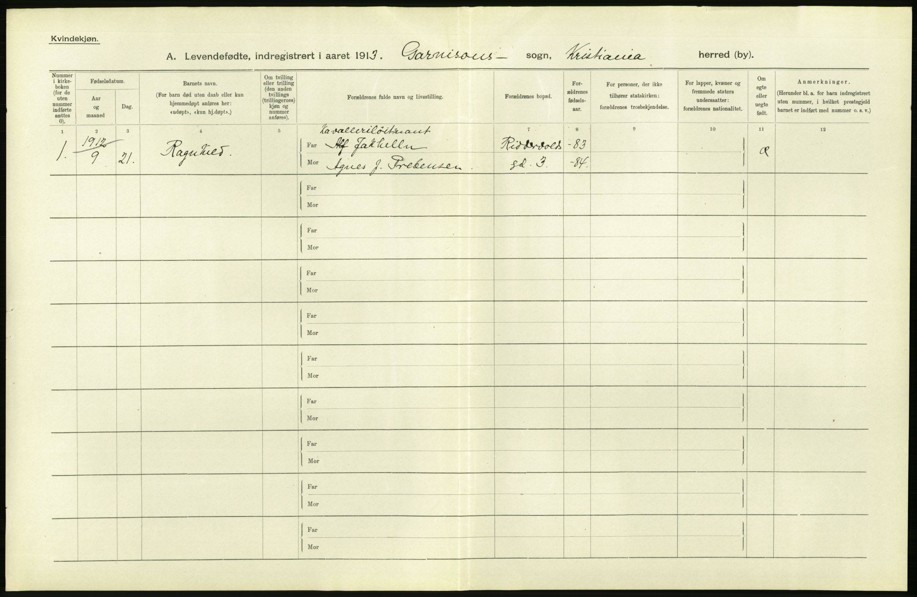 Statistisk sentralbyrå, Sosiodemografiske emner, Befolkning, AV/RA-S-2228/D/Df/Dfb/Dfbc/L0007: Kristiania: Levendefødte menn og kvinner., 1913, s. 756