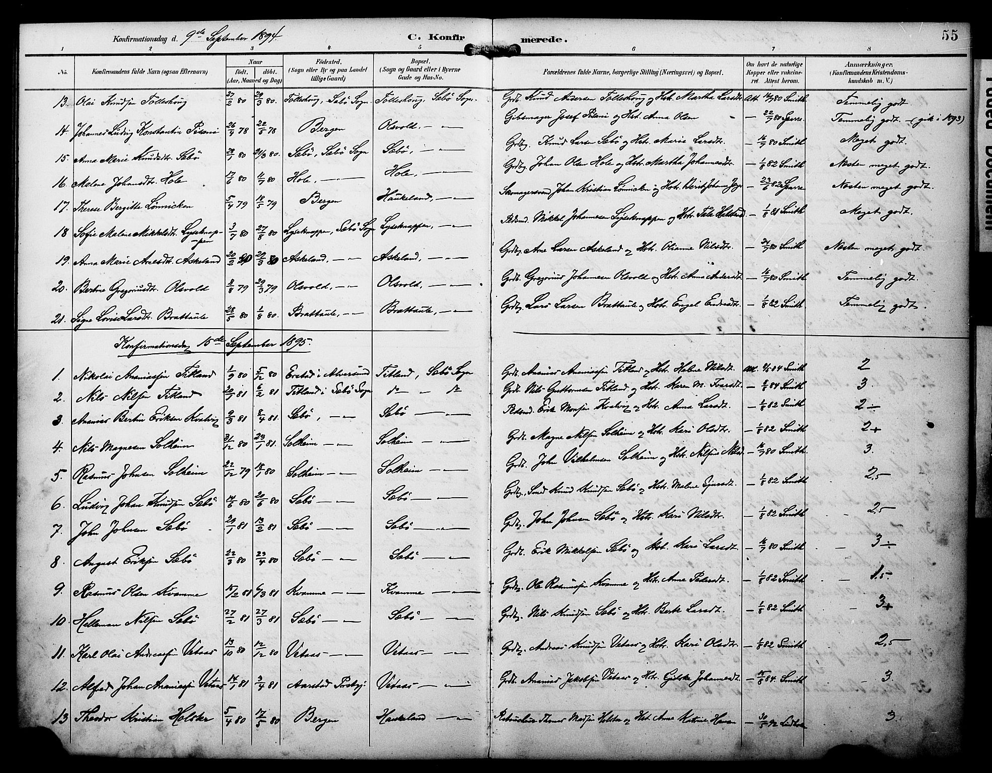 Manger sokneprestembete, AV/SAB-A-76801/H/Haa: Ministerialbok nr. D 2, 1894-1908, s. 55