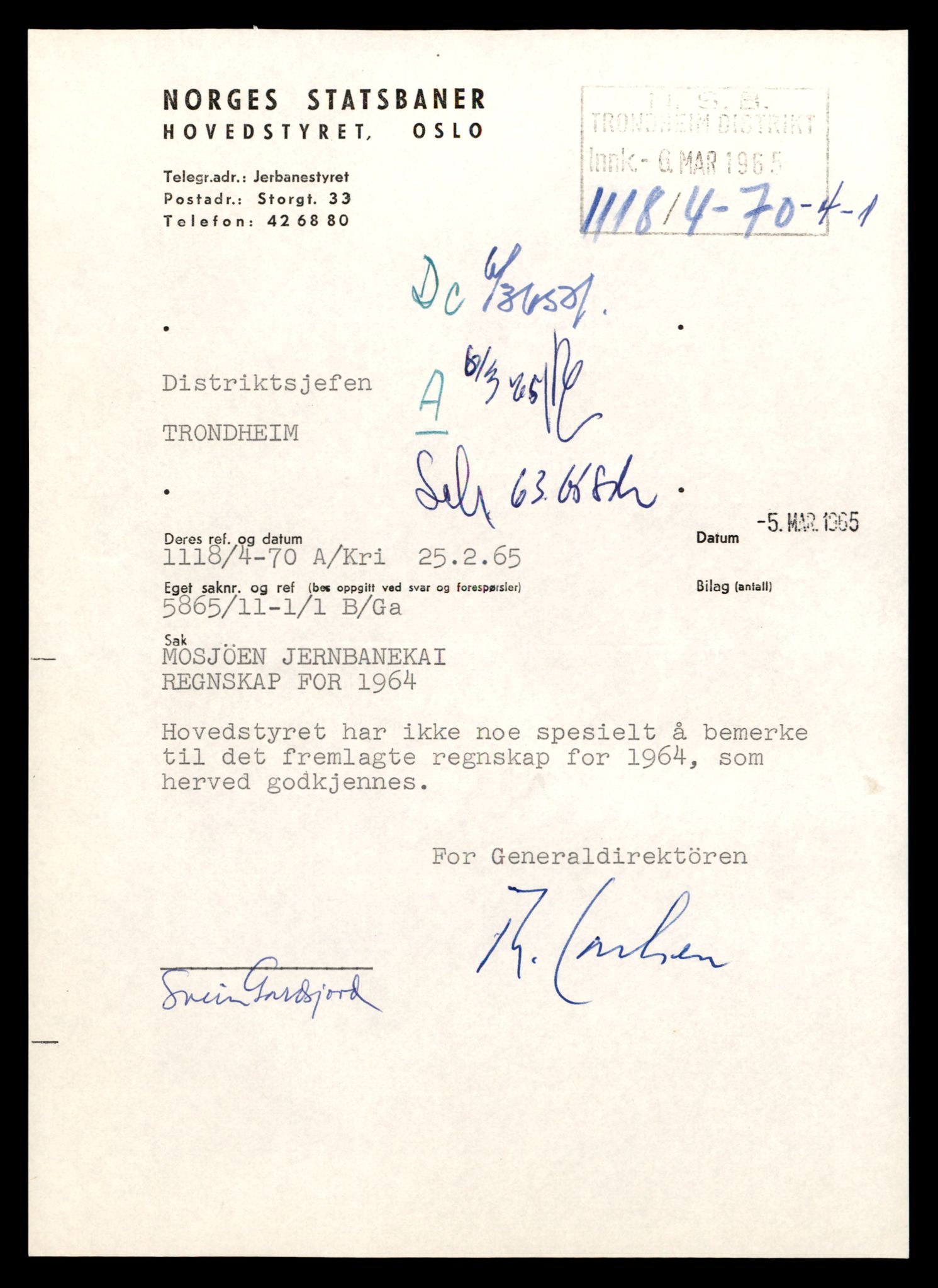 Norges statsbaner (NSB) - Trondheim distrikt, AV/SAT-A-6436/0002/Dd/L0817: --, 1953-1980, s. 419