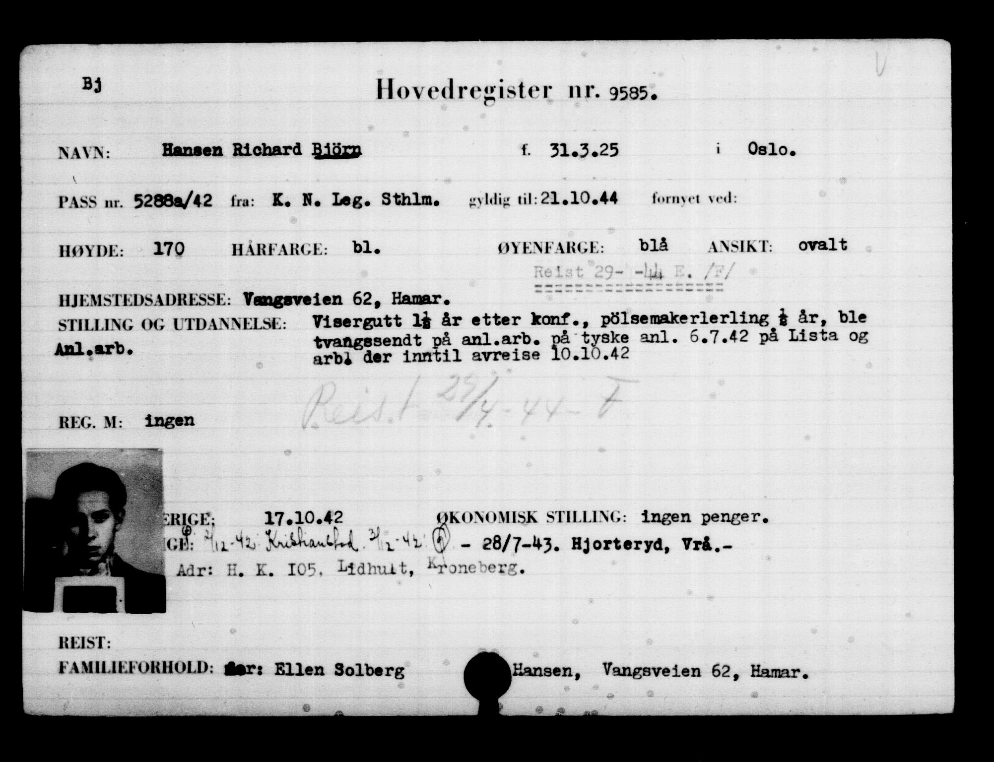 Utenriksstasjonene, Legasjonen i Stockholm, Flyktningkontoret, AV/RA-S-6753/V/Va/L0006: Kjesäterkartoteket, flyktninger med registreringsnr. 9400-12711, 1940-1945, s. 204