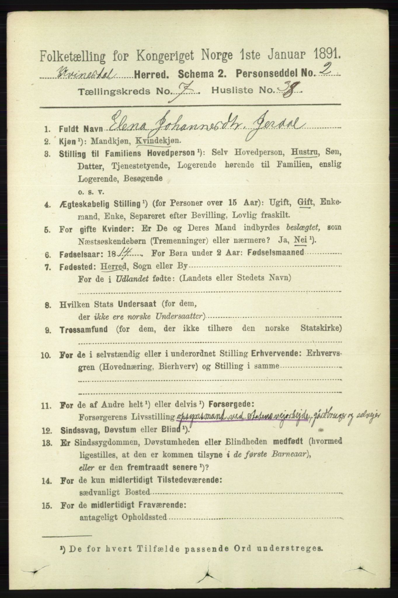 RA, Folketelling 1891 for 1037 Kvinesdal herred, 1891, s. 2649