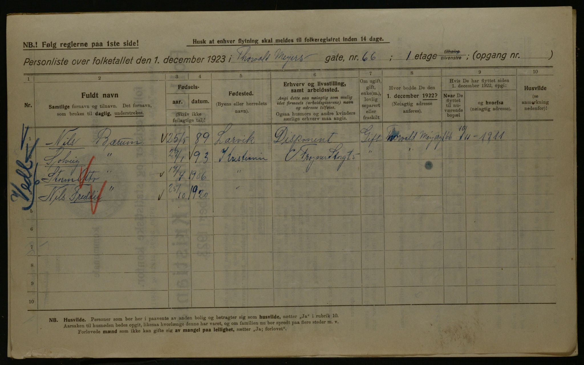 OBA, Kommunal folketelling 1.12.1923 for Kristiania, 1923, s. 122399