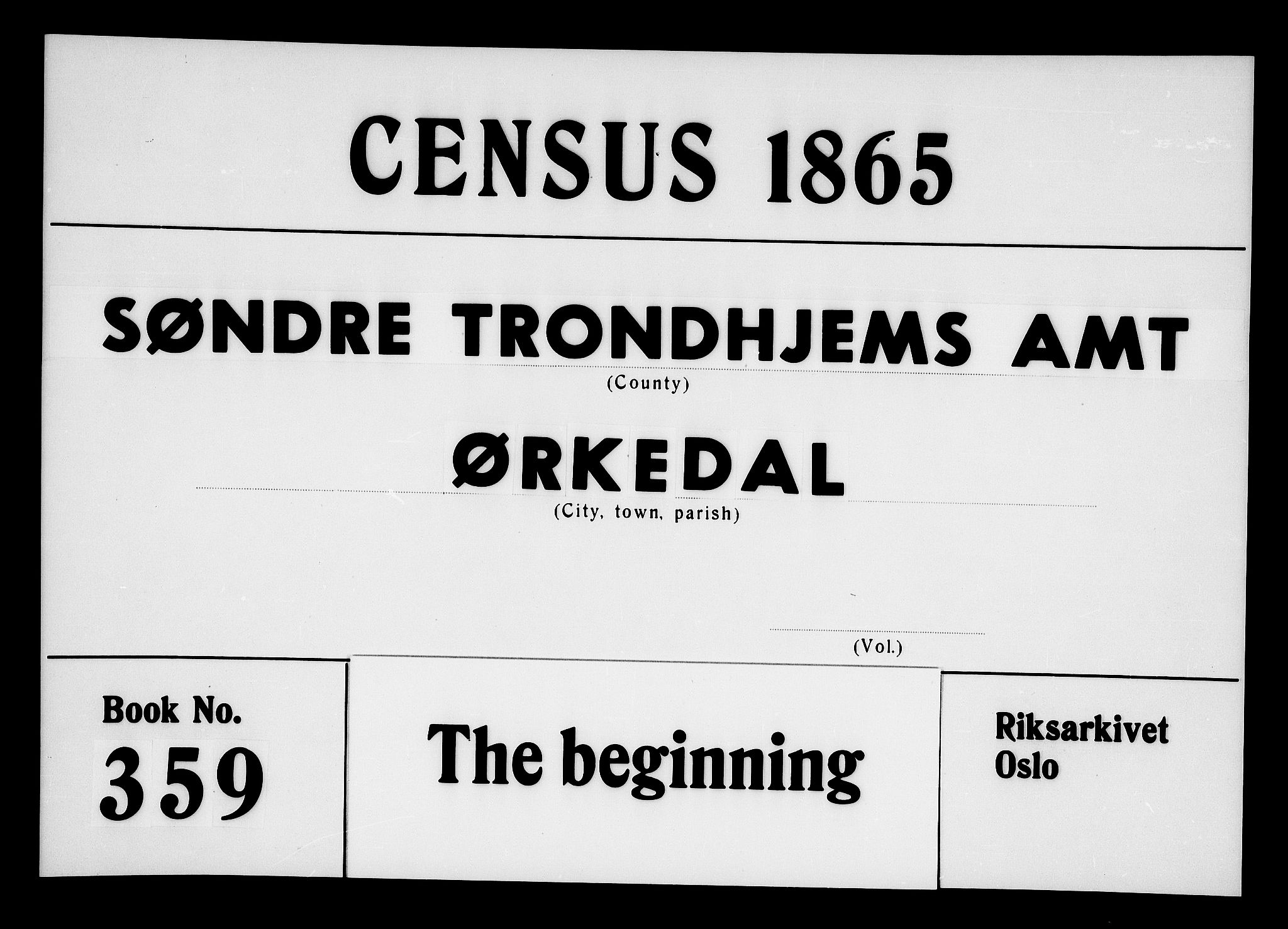 RA, Folketelling 1865 for 1638P Orkdal prestegjeld, 1865, s. 1